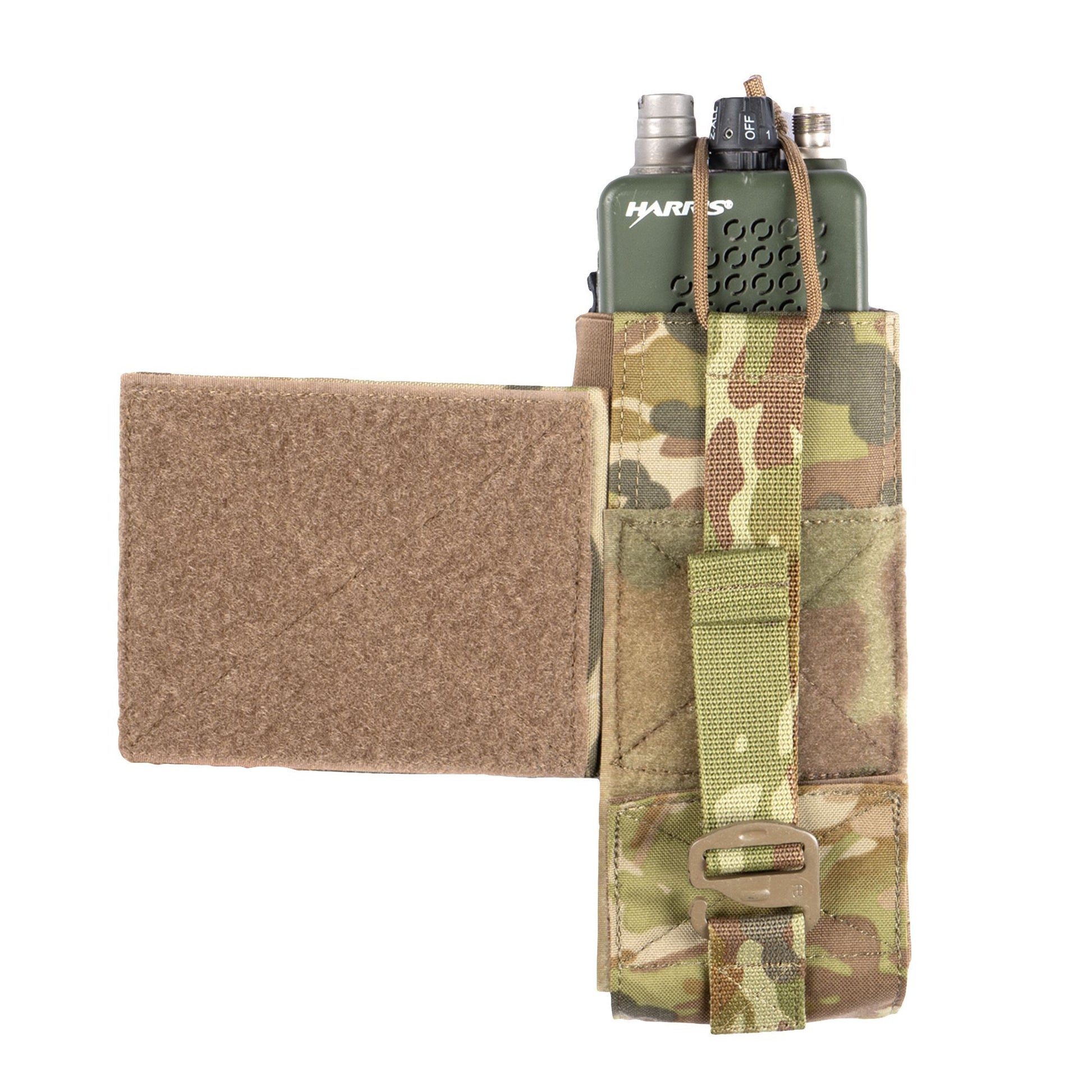 The PLATATAC Cummerbund Adjustable 152 Pouch has been designed to attach to the back panel under the cummerbund of most plate carriers, ADF issue TBAS or similar body armour platforms, allowing the user to securely wear an AN/PRC 152 radio with or without GPS module against the body without sacrificing PALS. www.defenceqstore.com.au