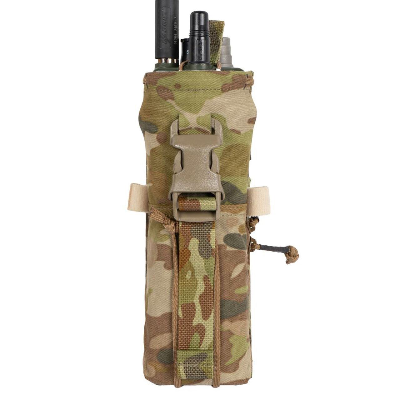 This pouch has been designed to securely hold an AN/PRC-152 Multiband Handheld Radio, with or without GPS module. The pouch has a drop-down feature for quick access to the screen and control panel of the radio without removing the radio. The zip at the bottom allows you to change out the battery quickly without having to disconnect any cables and head-sets. www.defenceqstore.com.au