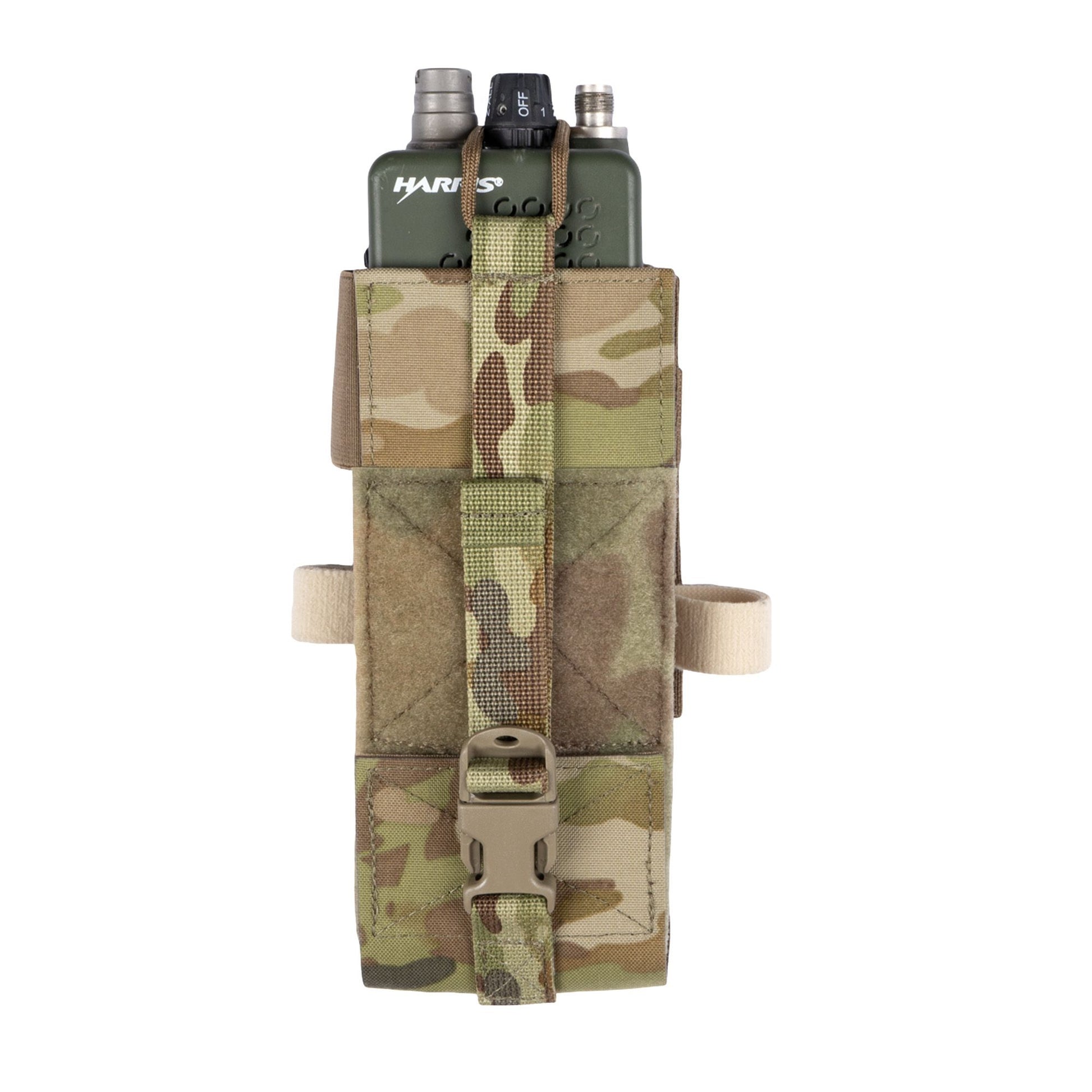 This pouch has been designed securely hold AN/PRC-152 Multiband Handheld Radio with or without GPS module. The pouch can be adjusted in height for when the user is operating with a battery splitter. www.defenceqstore.com.au