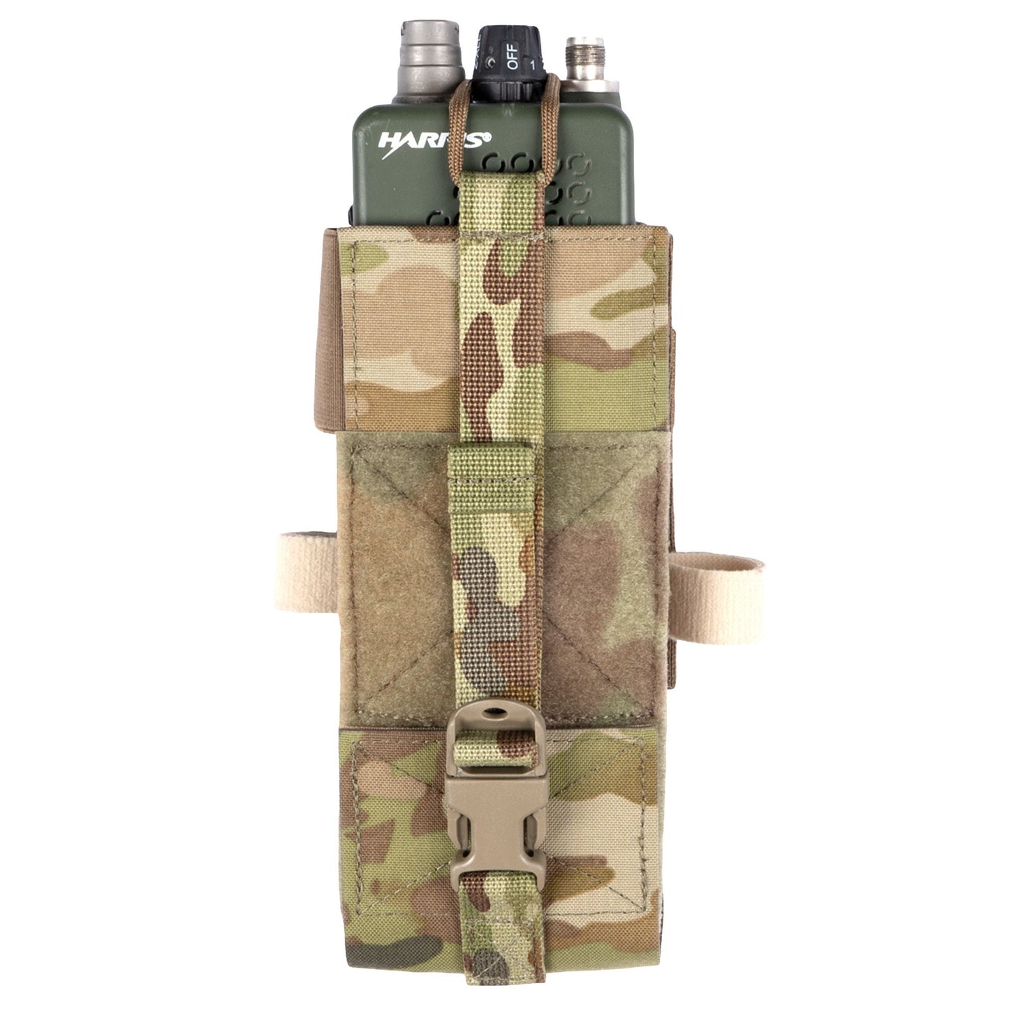 This pouch has been designed securely hold AN/PRC-152 Multiband Handheld Radio with or without GPS module. The pouch can be adjusted in height for when the user is operating with a battery splitter. www.defenceqstore.com.au