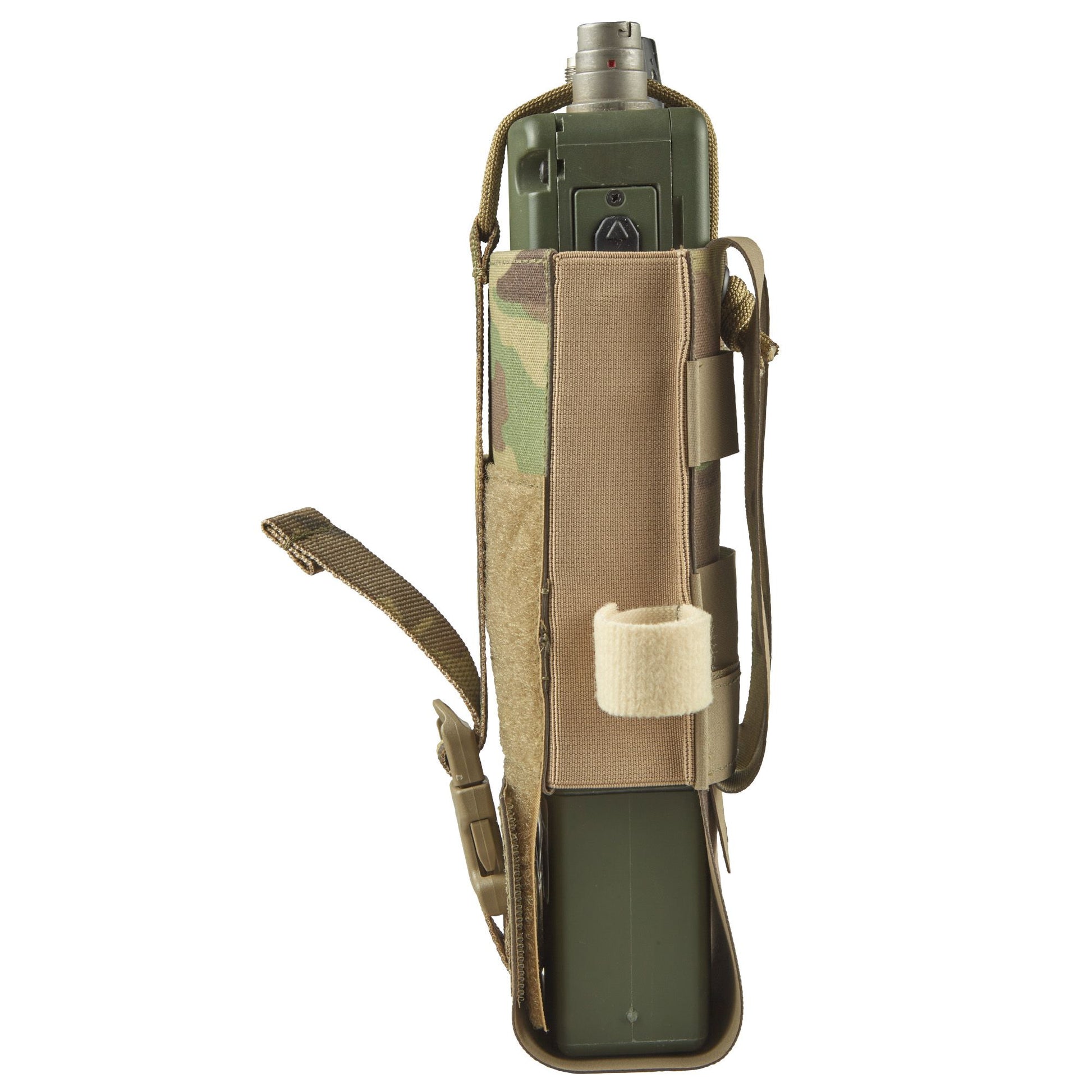 This pouch has been designed securely hold AN/PRC-152 Multiband Handheld Radio with or without GPS module. The pouch can be adjusted in height for when the user is operating with a battery splitter. www.defenceqstore.com.au