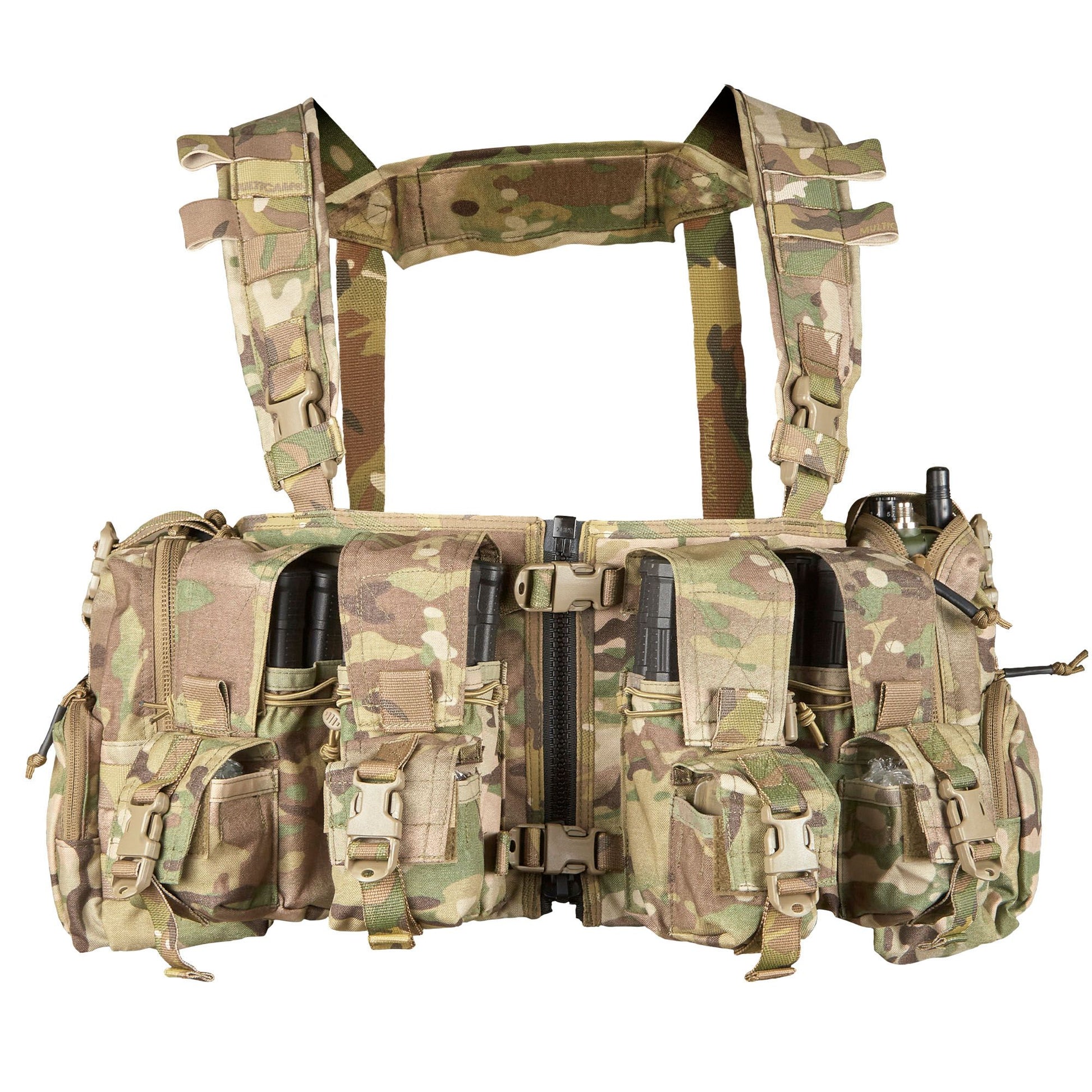 The PLATATAC VM load-bearing CAF MOD chest rig is an ambidextrous, general-purpose, no-frills, load carriage solution designed with flexibility and ease of use in mind.  It is designed to work as a standalone chest rig,or mounted to a plate carrier via quick release ITW clips. It features a large zipper in the middle for easy donning and doffing when wearing cold weather kit, or with armour. www.defenceqstore.com.au where the army shops