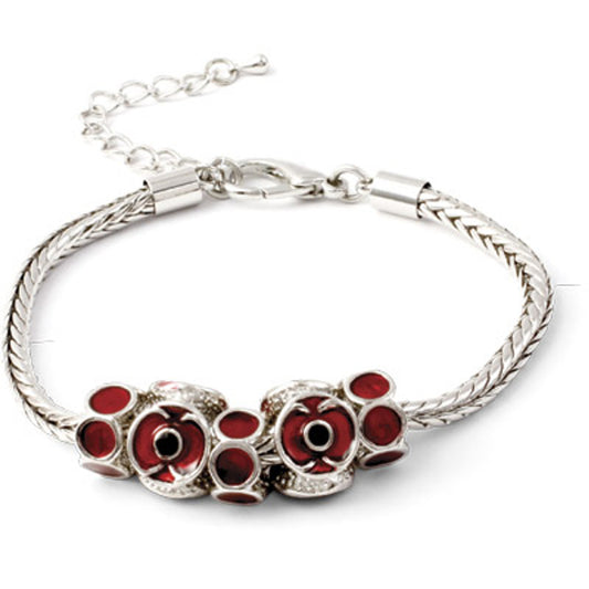 A classical elegant Silver-plated poppy charm bracelet to wear every day. Poppy Recollections is an evocative Australian-designed collection available from the military specialists to inspire remembrance and respect for the men and women who serve our country, both now and throughout history. www.defenceqstore.com.au