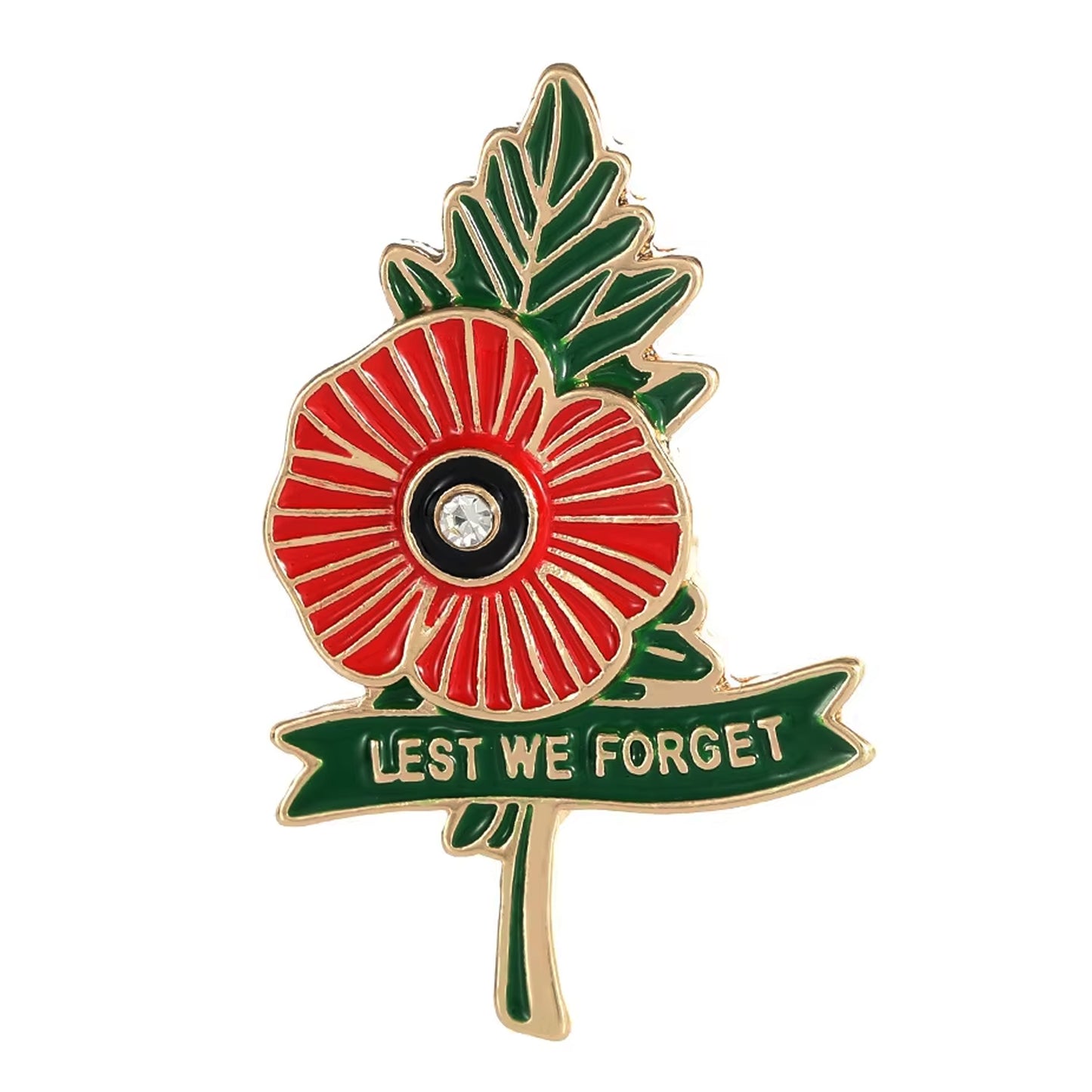 Lest We forget Poppy With Stem Lapel Badge