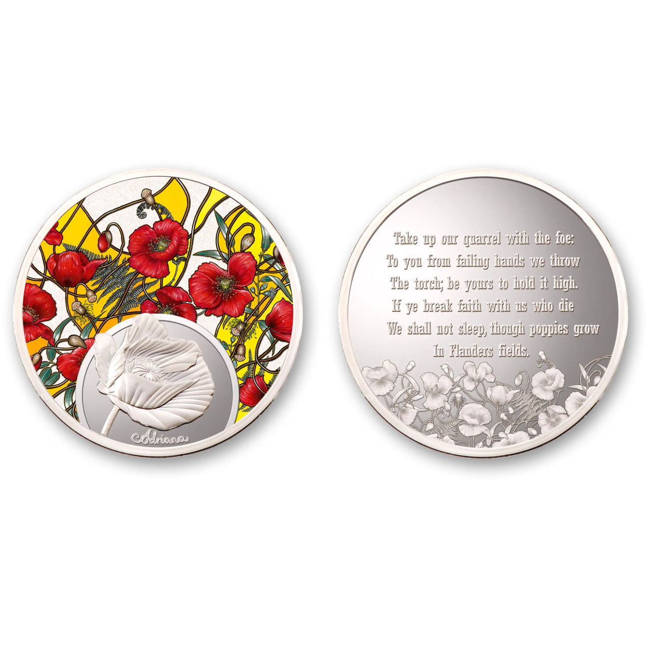 A striking medallion bringing together beautiful commemorative touches with stunning artwork to create a wonderful addition to any collection. Featuring the vibrant poppies from the moving painting by Australian artist Adriana Seserko, this beautiful medallion is a moving addition to any collection. www.defenceqstore.com.au