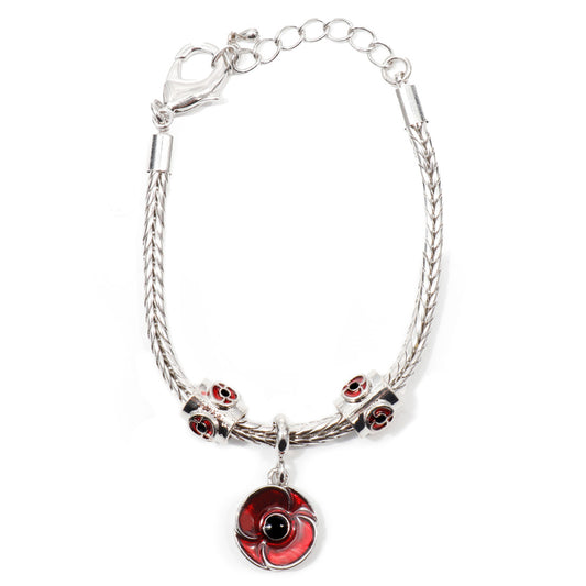 A piece to treasure. This vibrant charm bracelet is the perfect accessory for any outfit. Delicate and beautifully crafted, this sensational charm bracelet is a wonderful addition to any outfit or collection. With a full colour red poppy charm, this bracelet is a perfect gift for a loved one, or for you. www.defenceqstore.com.au