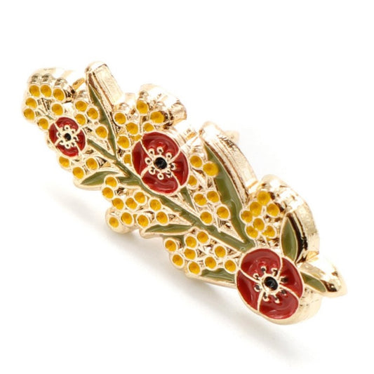 Vibrant and beautiful, this stunning lapel pin captures the resilience and remembrance of the wattle and the poppy. Featuring red poppies nestled within a detailed wattle sprig, this colourful lapel pin adds a touch of vibrancy to any outfit. www.defenceqstore.com.au