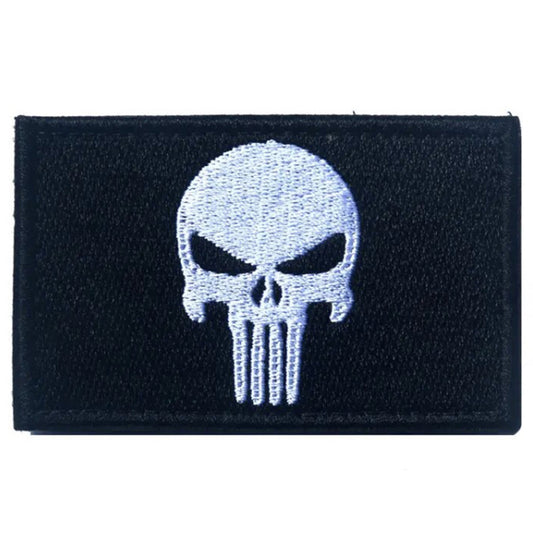 Punisher Skull White On Black Embroidery Velcro Backed Morale Patch www.defenceqstore.com.au