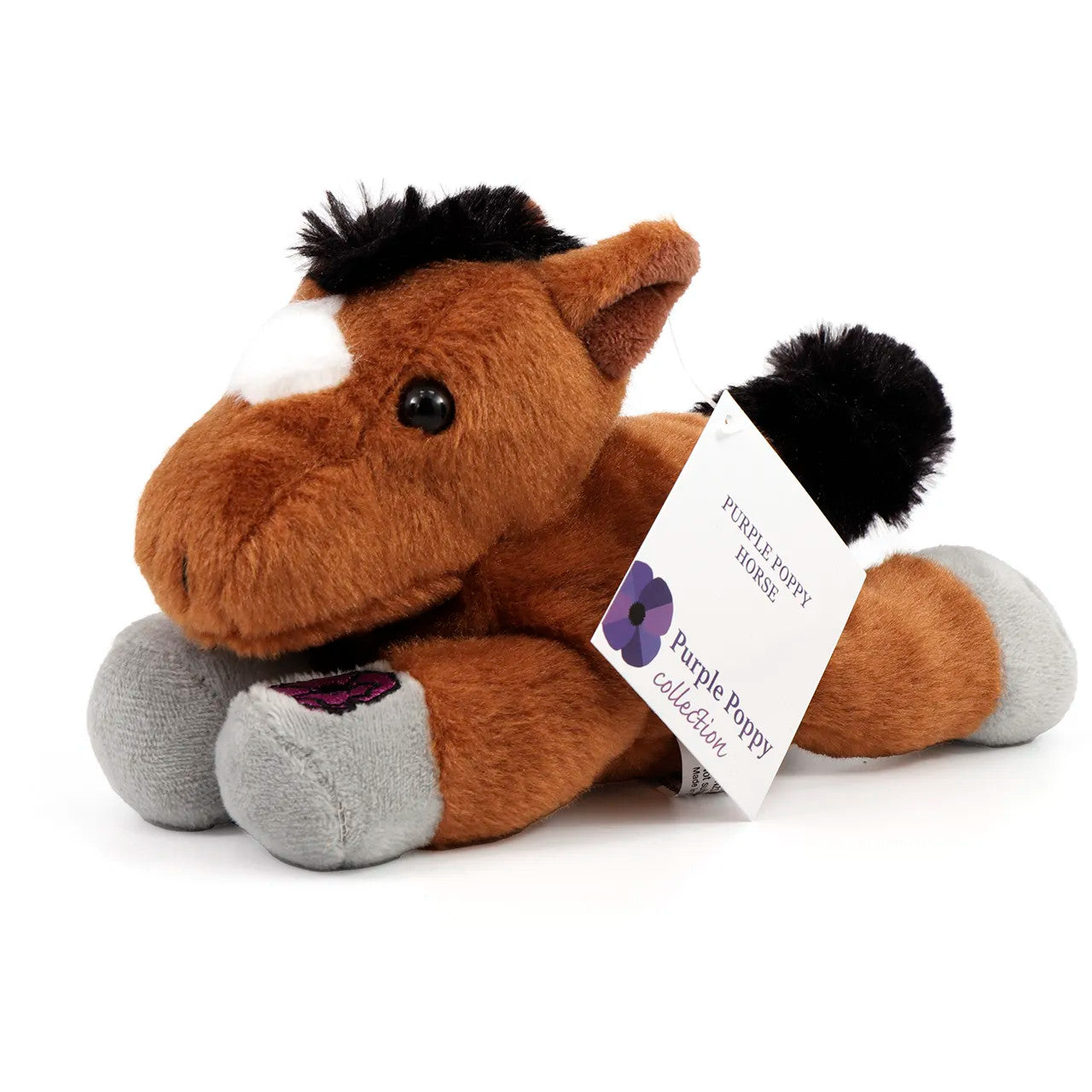 The Purple Poppy Horse is a floppy toy that allows you to show your support for the recognition of war animals and their unwavering service alongside humans throughout history. The purple poppy is a unique symbol that pays tribute to these brave animals and their invaluable contributions. www.defenceqstore.com.au