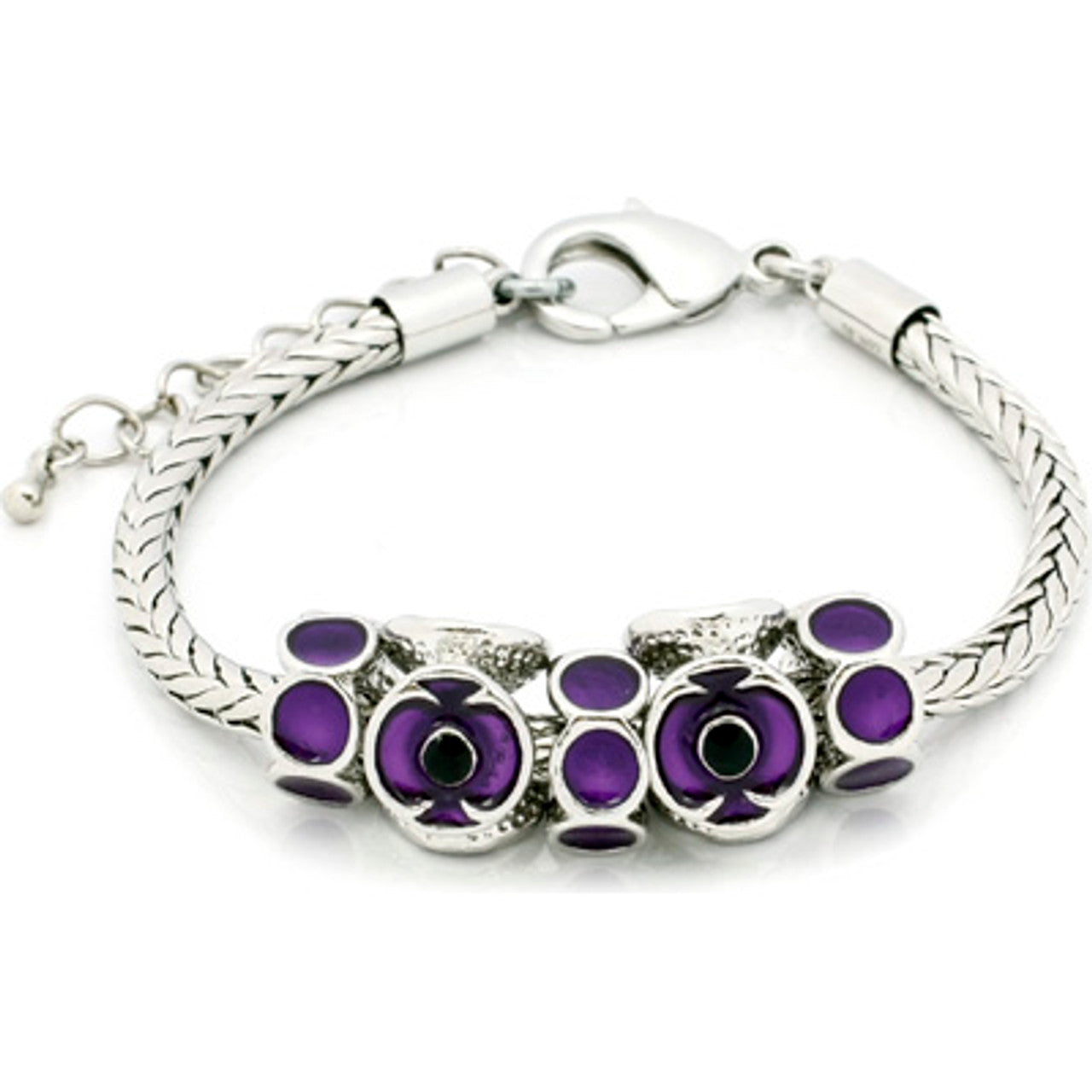 The Purple Poppy Charm Bracelet is a stunning piece of jewellery that pays tribute to the service and sacrifice of animals in war. The bracelet features vivid purple poppies, symbolizing the un-sung heroes of the animal kingdom. With its beautiful silver plate design, this bracelet is a must-have for animal lovers and those who appreciate the bravery of our service animals. www.defenceqstore.com.au