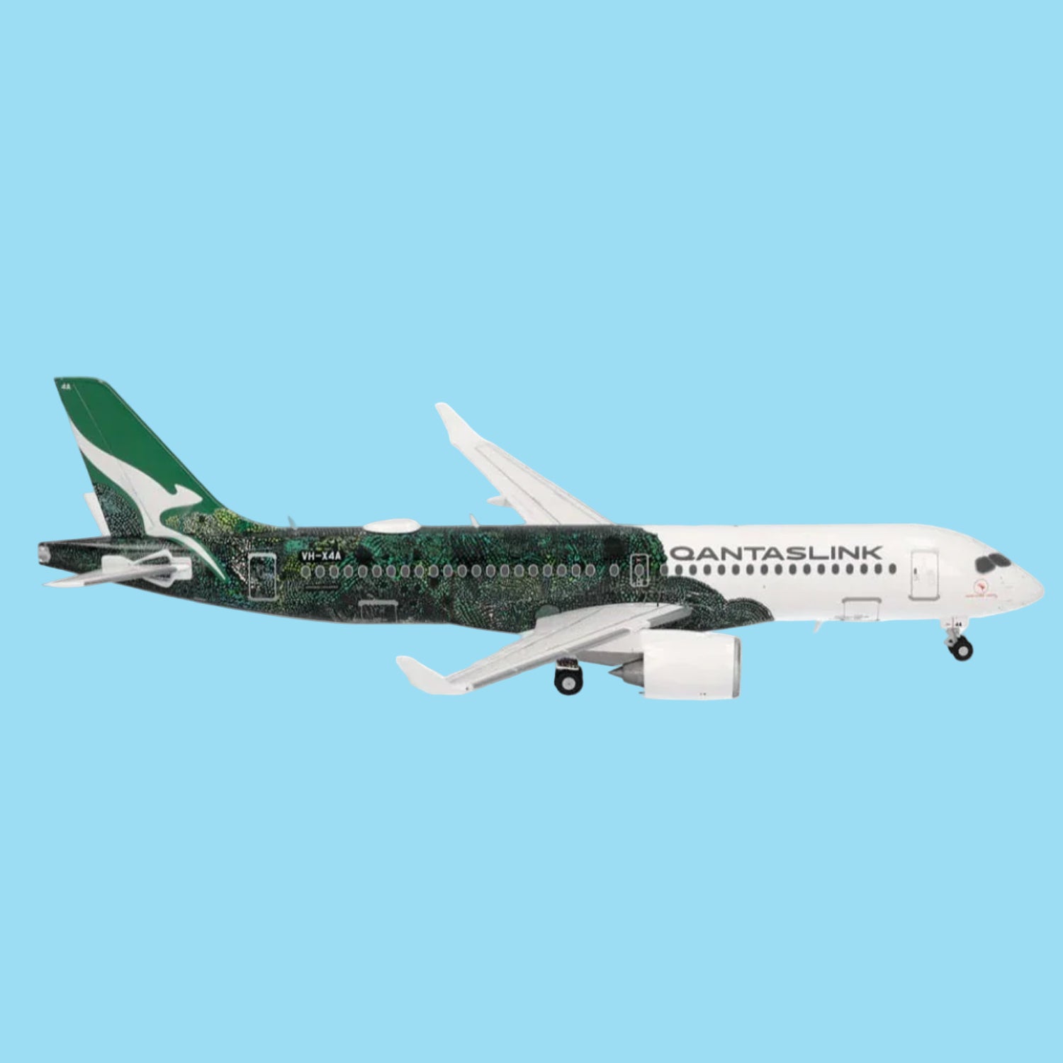 Celebrate Indigenous Australian artistry with this captivating 1/200 scale Airbus A220-300 from Herpa's exclusive Flying Art Series, featuring the stunning "Minyma Kutjara Tjukurpa" livery on QantasLink. www.defenceqstore.com.au