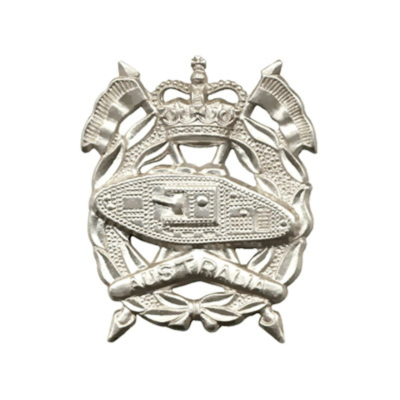 This sensational badge is the perfect hat badge for wear or for your collection. Featuring the Royal Australian Armoured Corps badge in silver, this hat badge is designed to fit perfectly on standard uniform hats. Add this hat badge to your collection today. www.defenceqstore.com.au