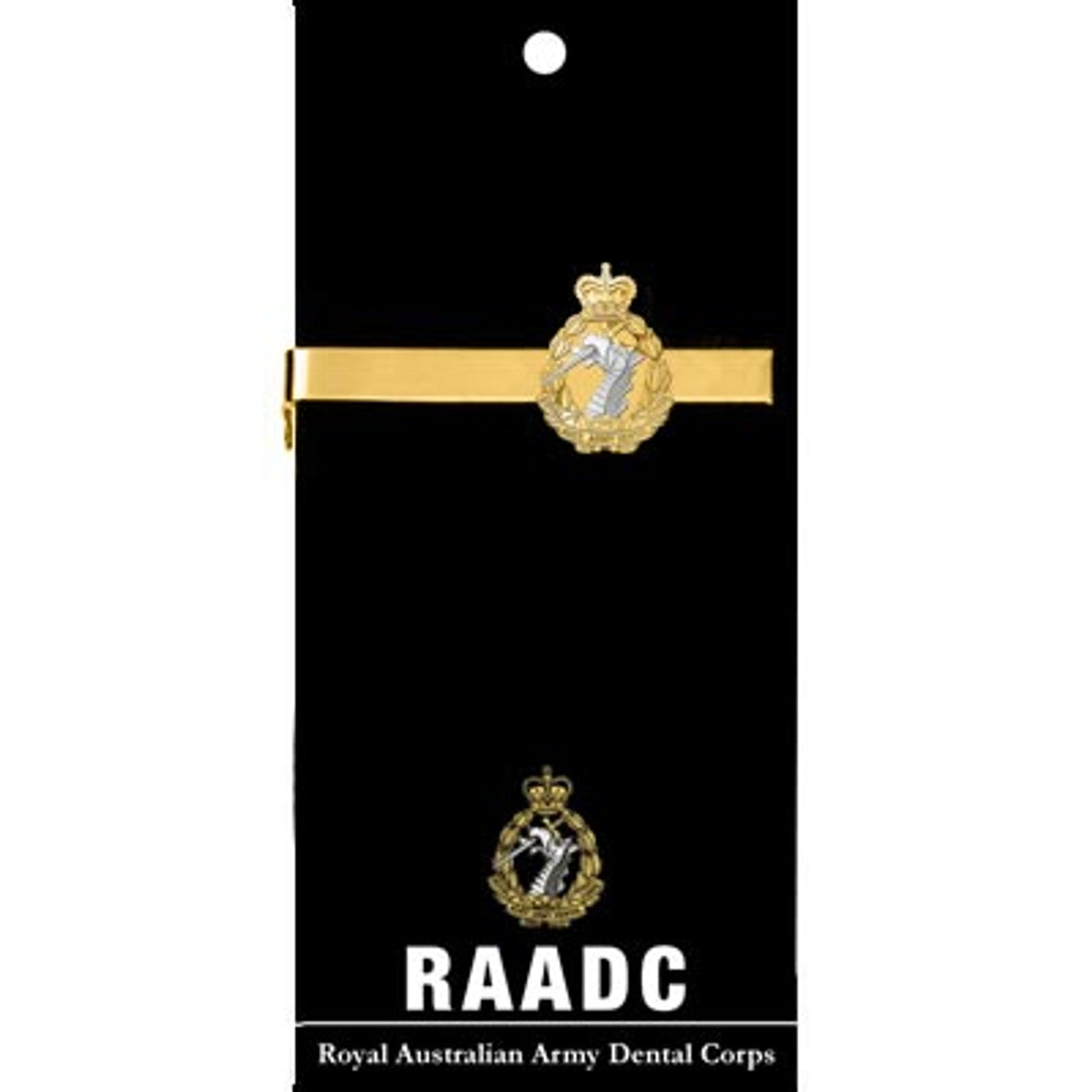 Add a touch of elegance to your look with the Royal Australian Army Dental Corps (RAADC) 20mm enamel tie bar! Crafted with gold-plated material, this gorgeous tie bar is perfect for any work or formal occasion. www.defenceqstore.com.au