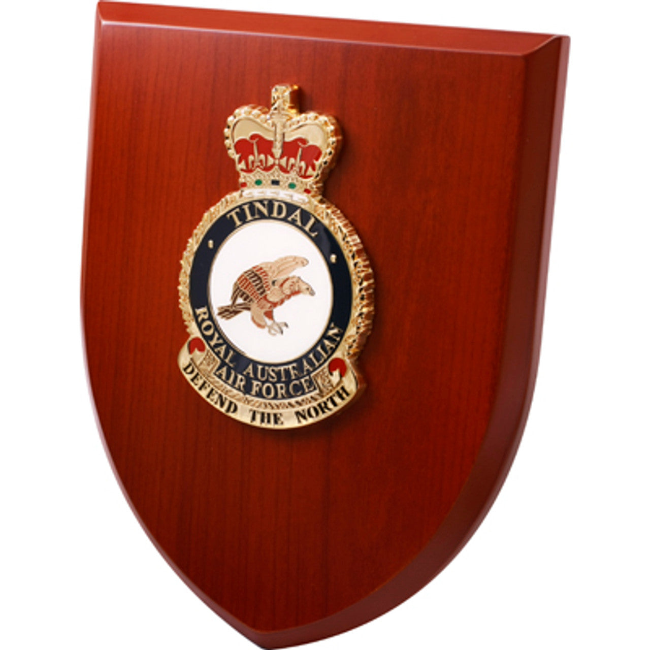 An Exceptional RAAF Tindal Plaque - order now and make a lasting impression. This stunning plaque showcases a 100mm full colour enamel crest, elegantly placed on a 200x160mm timber finish shield. www.defenceqstore.com.au