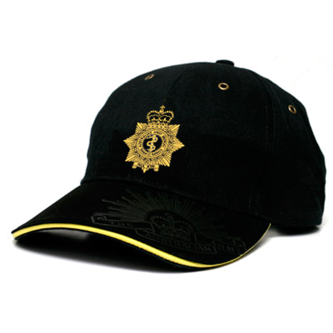 This heavy brushed cotton RAAMC cap is an elegant combination of style and practicality. An embroidered RAAMC crest adorns the front, while the peak of the cap features the embossed Rising Sun Badge and the strap buckle is engraved with the same. www.defenceqstore.com.au