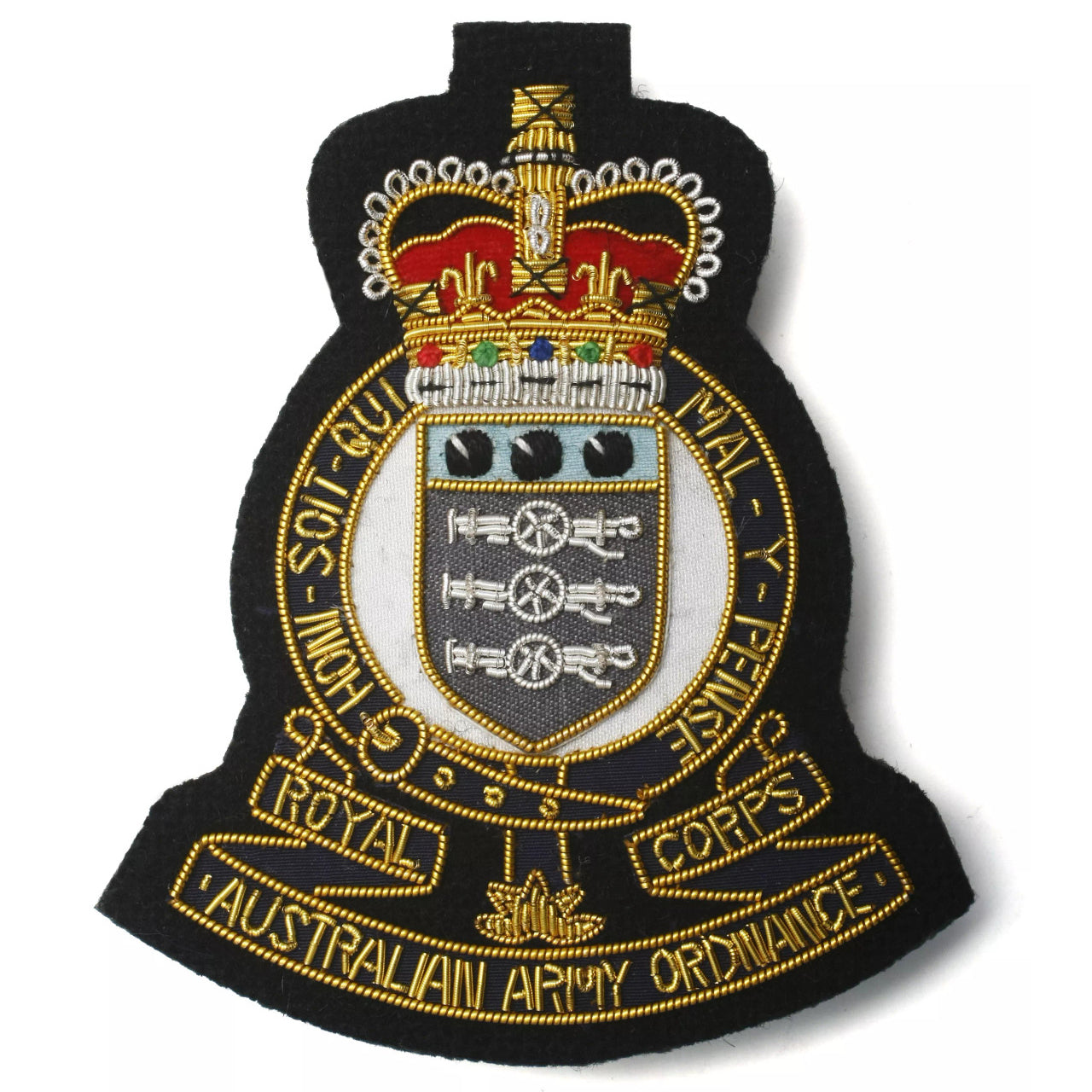 Superb Royal Australian Army Ordnance Corps (RAAOC) Bullion Pocket Badge perfect for your Blazer, bag or where you want a stylish badge. www.defenceqstore.com.au