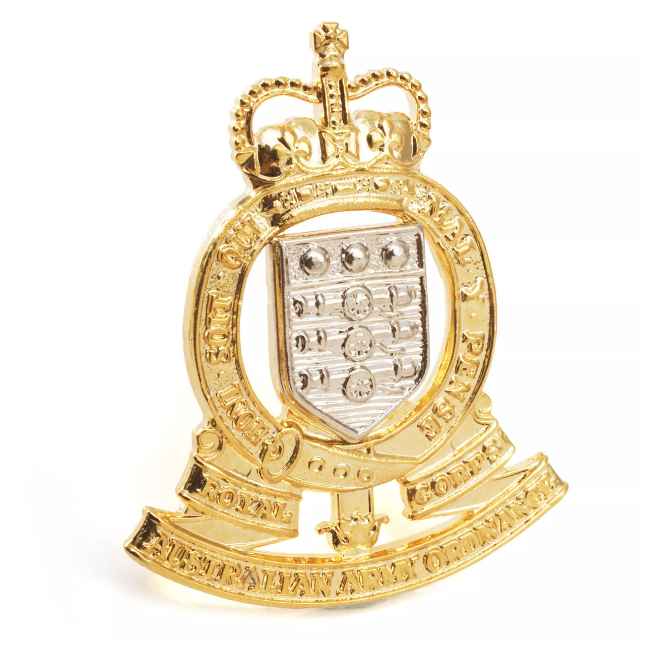 This sensational badge is the perfect hat badge for wear or for your collection. Featuring the Royal Australian Army Ordnance Corps badge in gold and silver, this hat badge is designed to fit perfectly on standard uniform hats. Add this hat badge to your collection today. www.defenceqstore.com.au