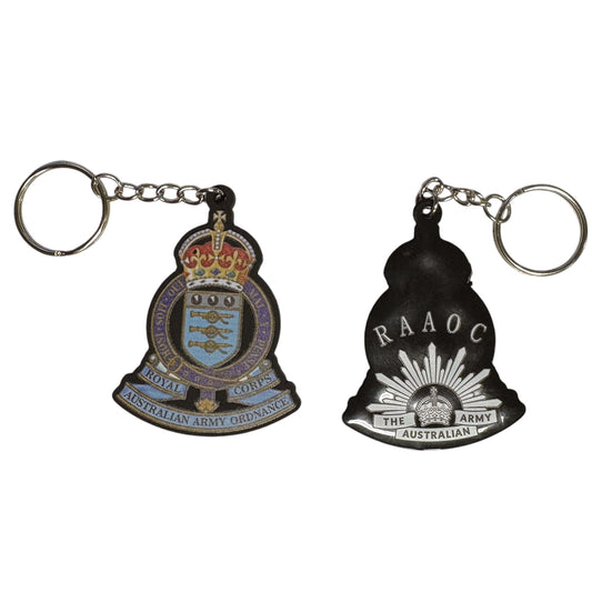 The Royal Australian Army Ordnance Corps (RAAOC) PVC Key Ring is the perfect way to carry your pride in service. Display your unit affiliation with style and durability. This compact, printed PVC key ring keeps your keys organized while showcasing your military heritage wherever you go. www.defenceqstore.com.au