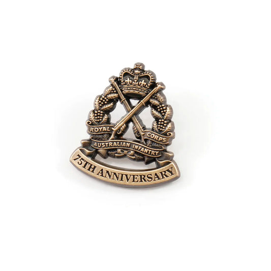 Step into history and honour the indomitable spirit of the Royal Australian Infantry Corps (RAinf) with the 75th Anniversary Royal Australian Infantry Lapel Pin. This finely crafted lapel pin is a symbol of pride, sacrifice, and unwavering service that spans three-quarters of a century. www.defenceqstore.com.au