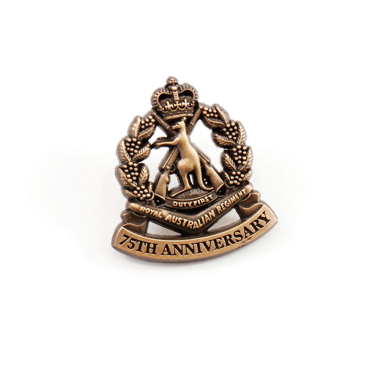 Celebrate 75 Years of valour with the Royal Australian Regiment Lapel Pin. In honour of the Royal Australian Regiment's (RAR) remarkable 75-year journey, we proudly present the 75th Anniversary Royal Australian Regiment Lapel Pin. This exquisite lapel pin is a testament to the RAR's legacy of courage, honour, and unwavering service. www.defenceqstore.com.au