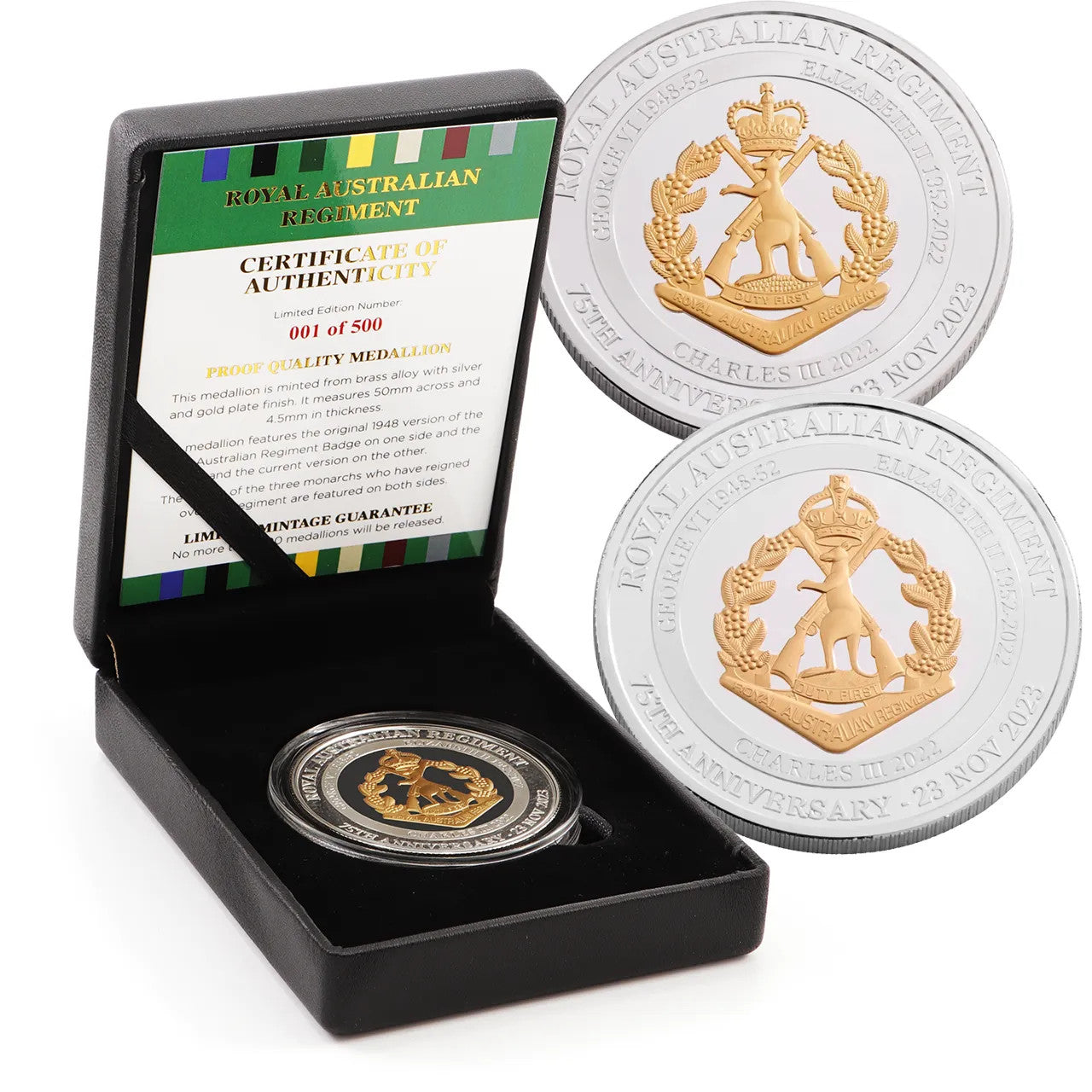 Introducing the Royal Australian Regiment's 75th Anniversary Limited Edition Medallion in Leatherette Gift Case. www.defenceqstore.com.au