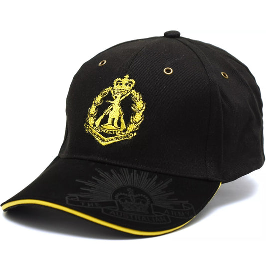 This iconic RAR Black Cap offers the perfect blend of style and practicality. Its heavy brushed cotton construction is eye-catching and durable, with the RAR crest embroidered on the front and the Rising Sun Badge embossed on the peak and engraved on the strap buckle - all adding up to a smart and timeless look. www.defenceqstore.com.au