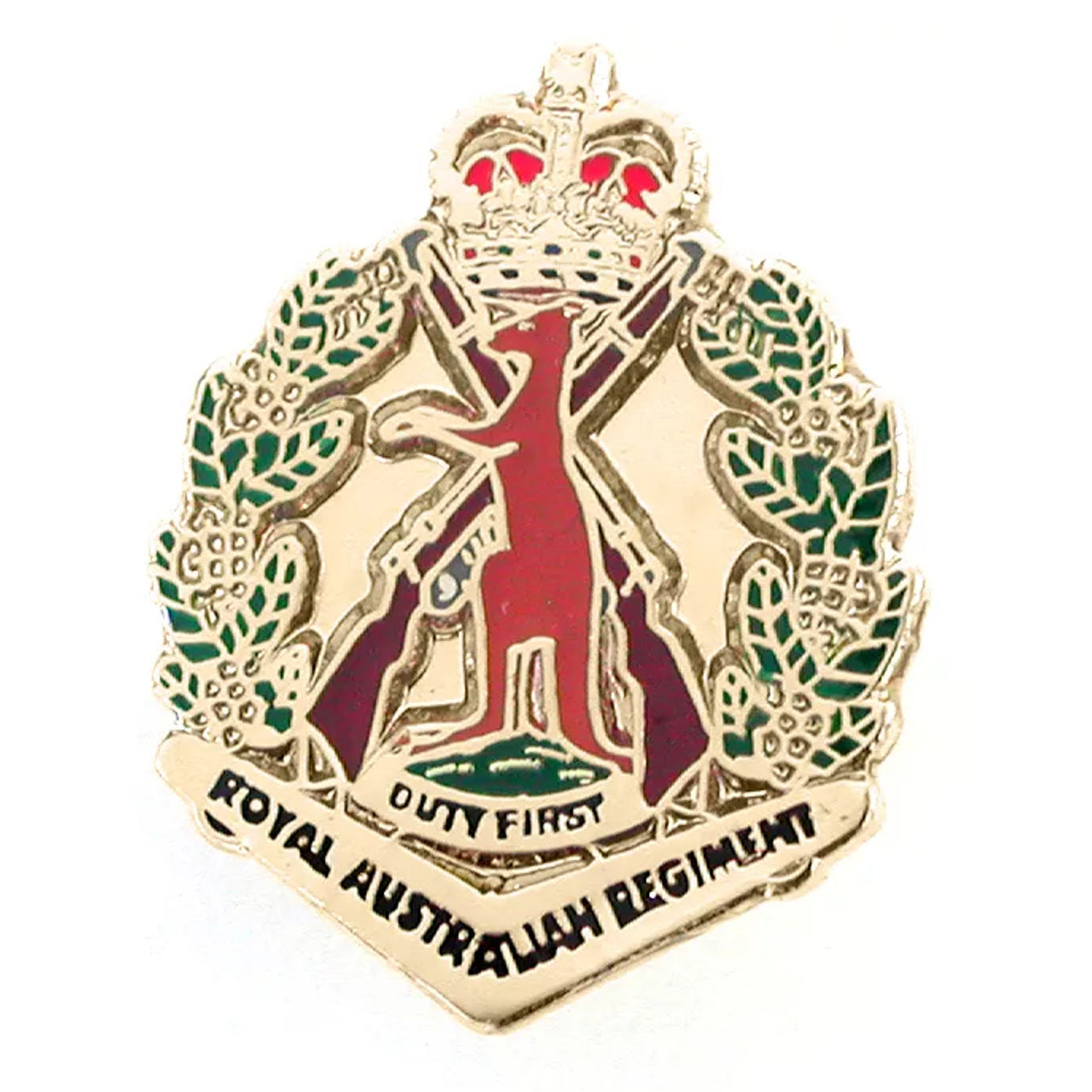 The Royal Australian Regiment (RAR) 20mm full-colour enamel lapel pin. Displayed on a presentation card. This beautiful gold-plated lapel pin will look great on both your jacket and your cap. www.defenceqstore.com.au where the army shops