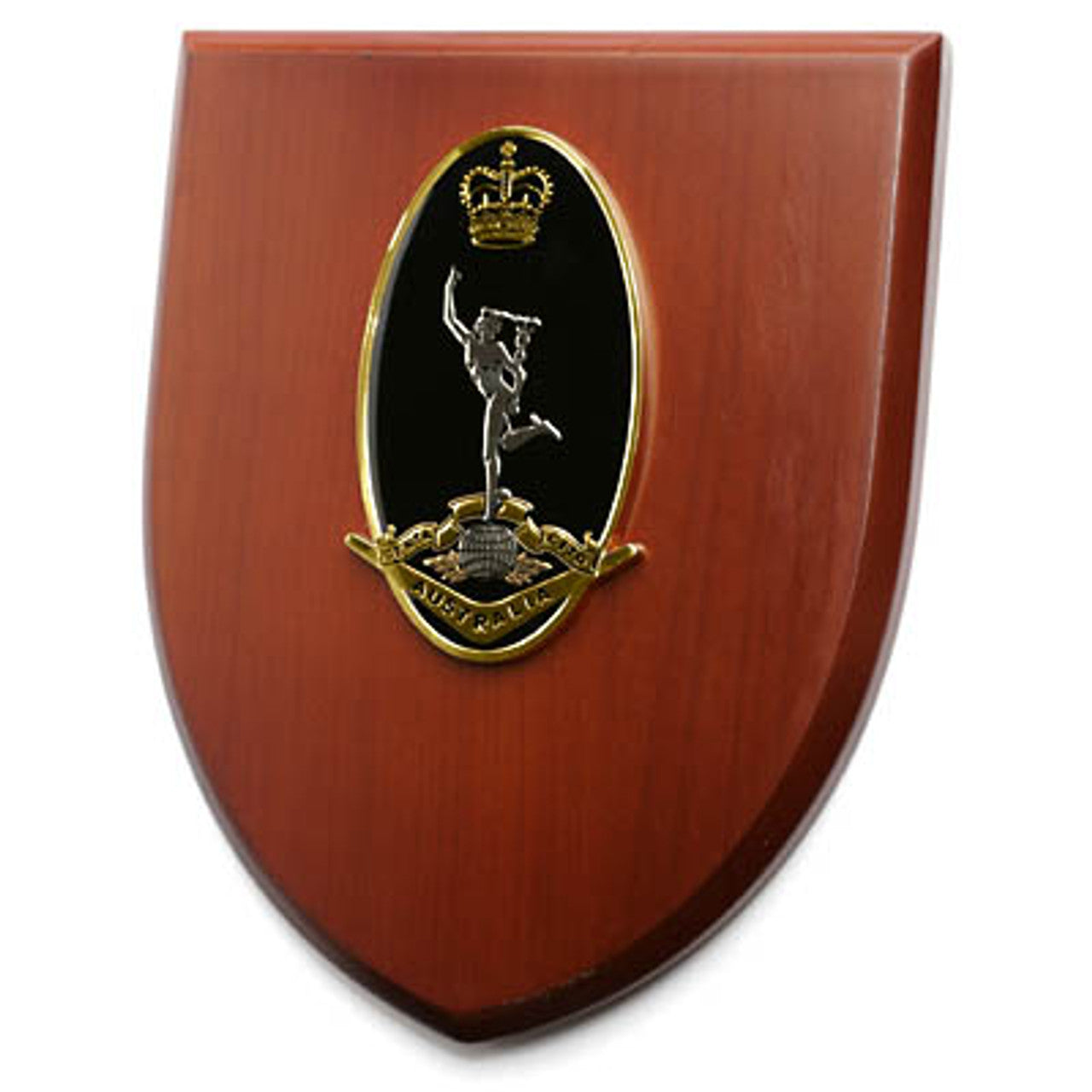 Grab this exceptional Royal Australian Corps of Signals (RASigs) Plaque. This stunning plaque showcases a 100mm full colour enamel crest, elegantly placed on a 200x160mm timber finish shield. www.defenceqstore.com.au