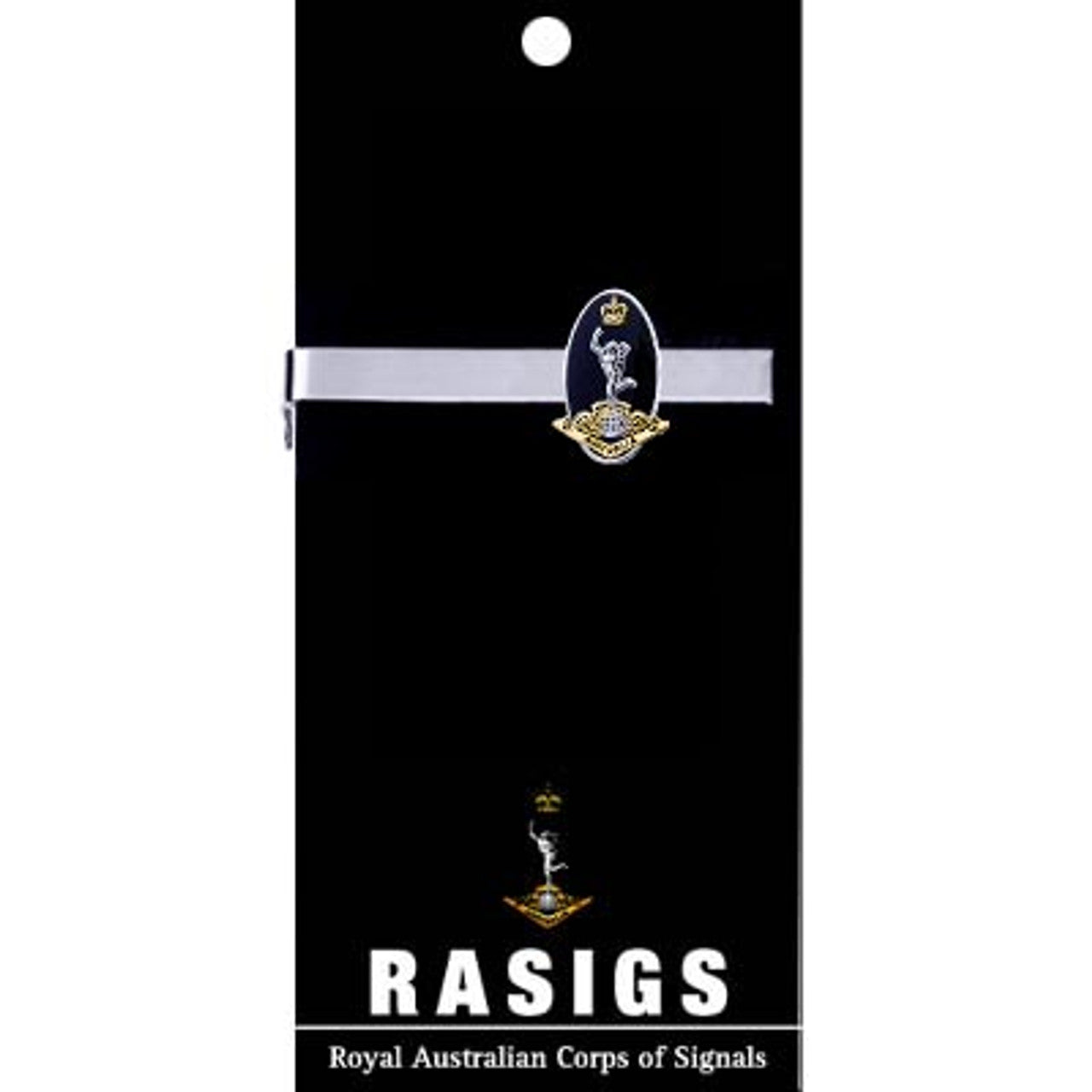 Add a touch of elegance to your look with the Royal Australian Corps of Signals (RASigs) 20mm enamel tie bar! Crafted with gold-plated material, this gorgeous tie bar is perfect for any work or formal occasion. www.defenceqstore.com.au