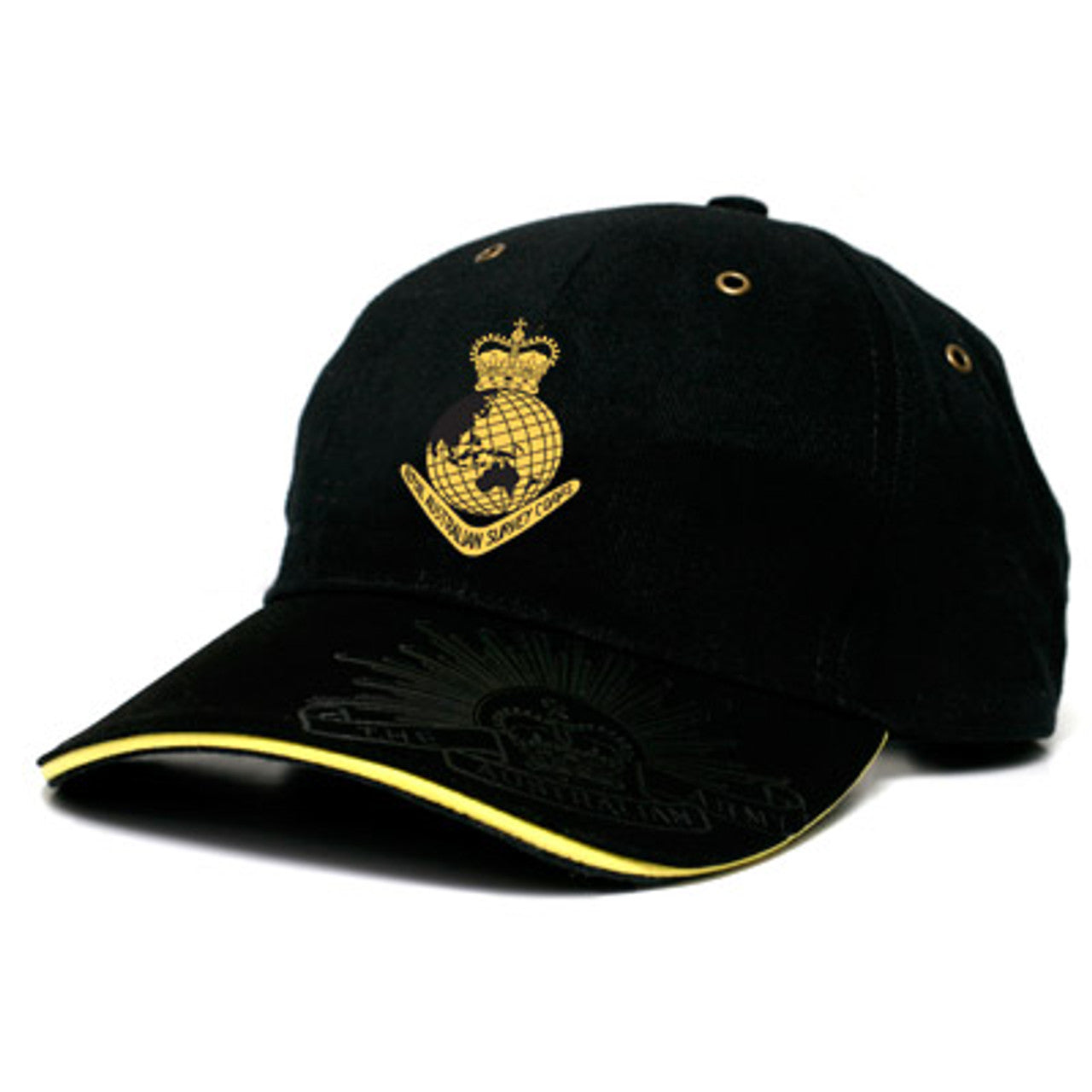 This Royal Australian Survey Corps (RASvy) cap is both stylish and practical with its cool looks. This quality heavy brushed cotton cap has the RASvy crest embroidered on the front, and also proudly displays the Rising Sun Badge embossed on the peak and engraved on the strap buckle. www.defenceqstore.com.au