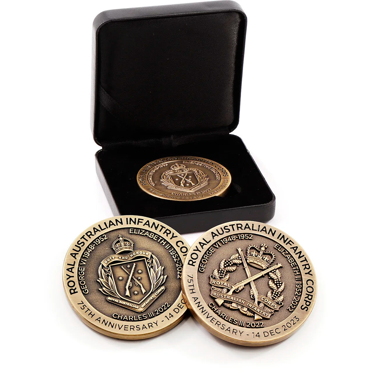 Mark this milestone moment in military history with this exquisite and timeless commemorative medallion: the 75th anniversary of the Royal Australian Infantry Corps. www.moralepatches.com.au medallion in box