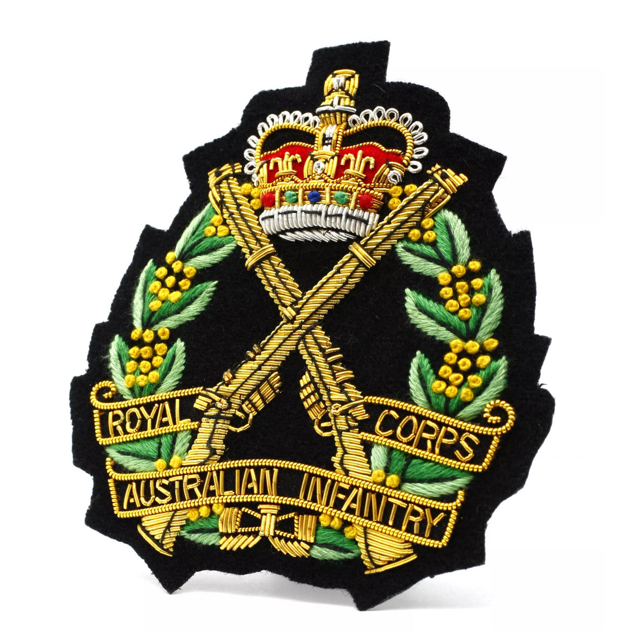 Celebrate your prestigious Royal Australian Infantry Corps (RA Inf) heritage with this stunning Bullion Pocket Badge! Perfect for any suit, backpack, or wherever you want to make a statement, this 80x80mm accoutrement fastens securely with 3 butterfly closures. www.defenceqstore.com.au