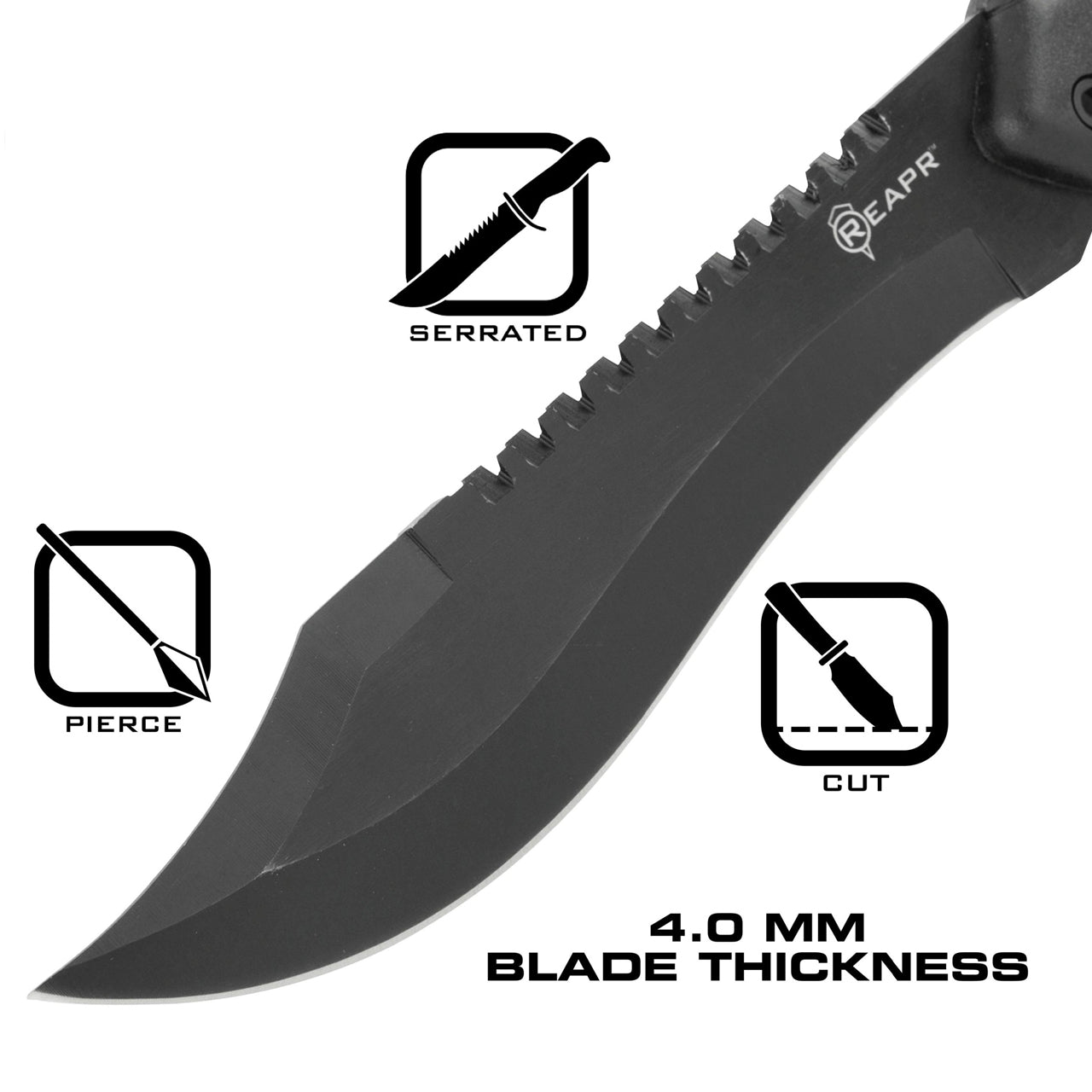 The REAPR 11001 TAC Bowie Knife is perfect for all your camping, hunting, tactical and survival needs. This tough and durable Bowie knife is great for hacking brush, peeling wood for tinder, dressing game, whittling branches and prepping food. www.defenceqstore.com.au