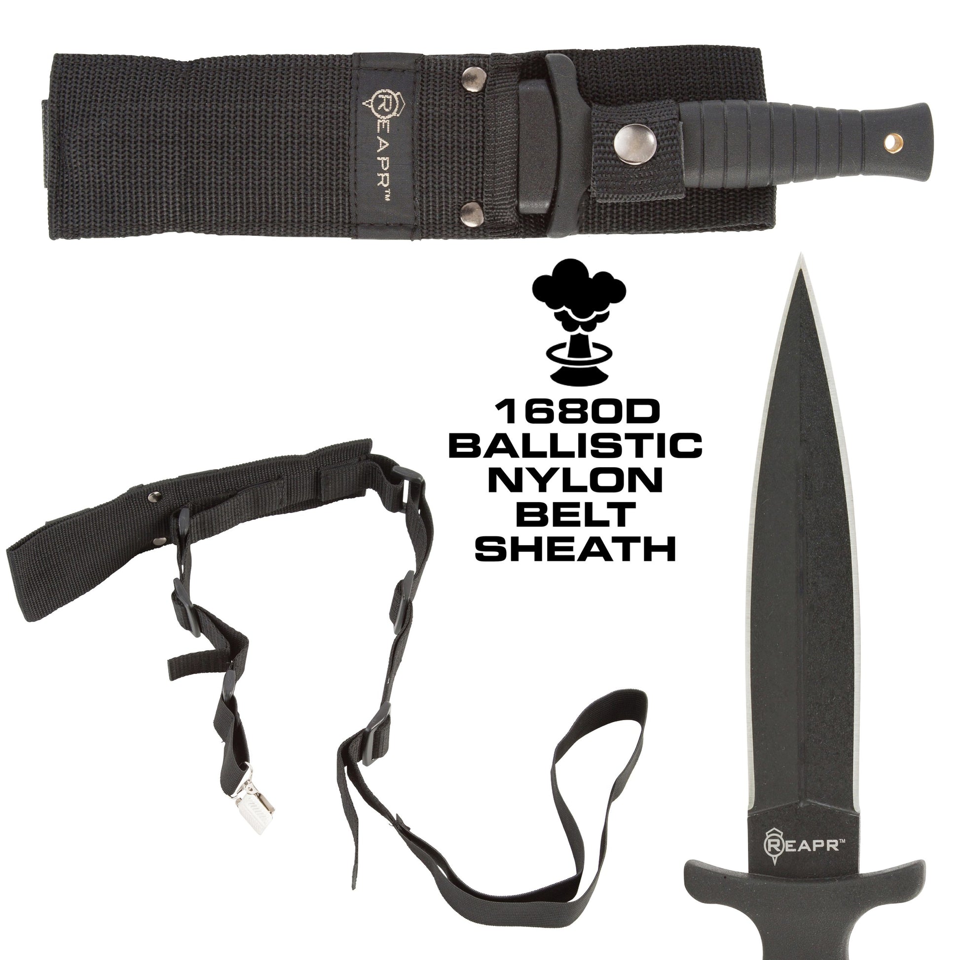 The Reapr 11002 TAC boot knife is the ultimate knife for stealth operations. Designed for hidden carry, this boot knife features a nylon-web sheath with a molded scabbard, allowing for boot, belt, or over-the-shoulder transport. A 4.75” black-oxide coated 420 stainless steel blade has a double edge for maximum efficiency. A rugged hi-grip fiberglass TPR molded handle delivers optimal cutting leverage and precision, as well as comfort. www.defenceqstore.com.au