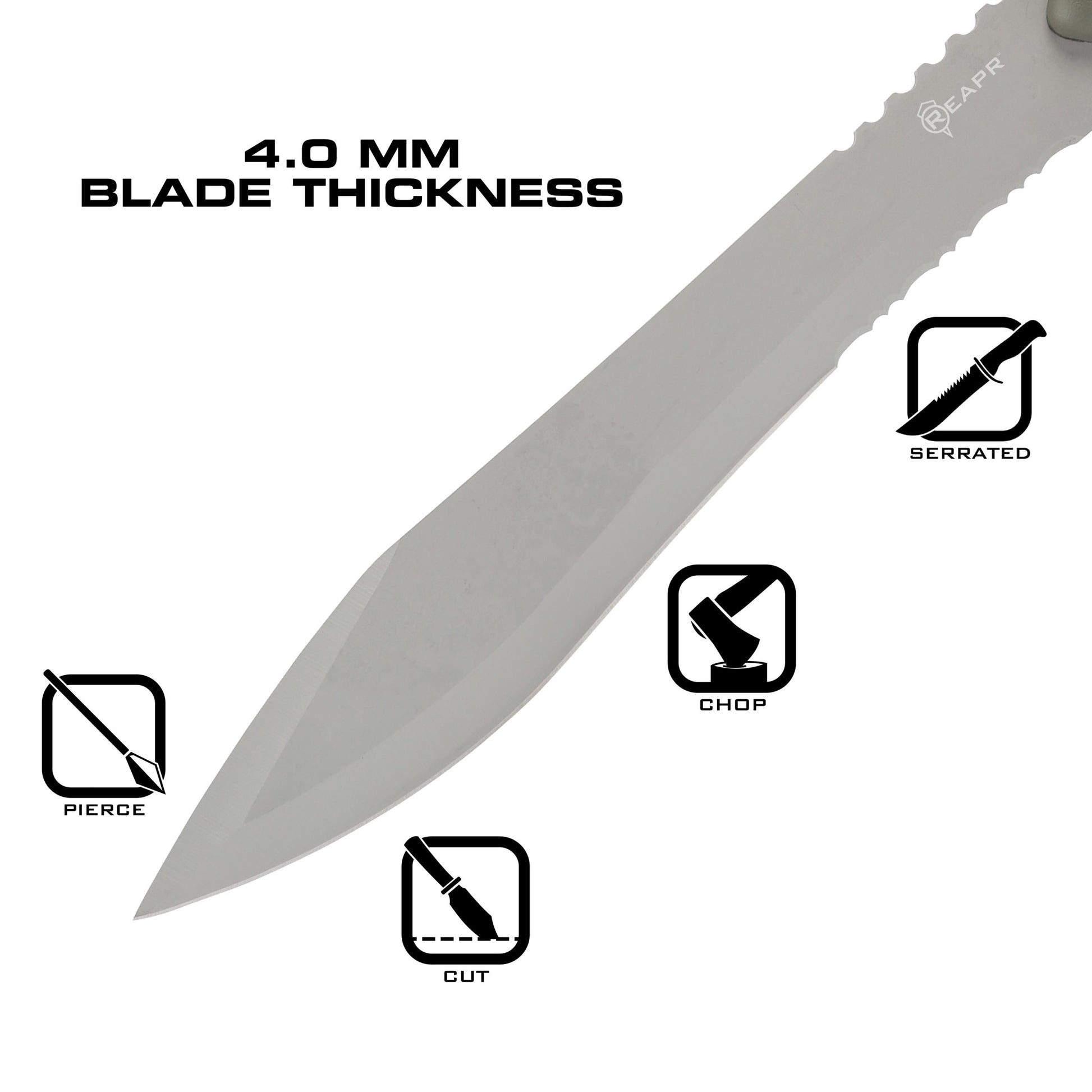 The Reapr TAC Jungle Knife is a cool 17 inches of sharp steel that doubles as an all-round camping machete and survival knife in one. With an ultra-sharp modified drop point blade designed for versatility, and a partially serrated blade, most any challenge that comes your way can be handled with ease. www.defenceqstore.com.au