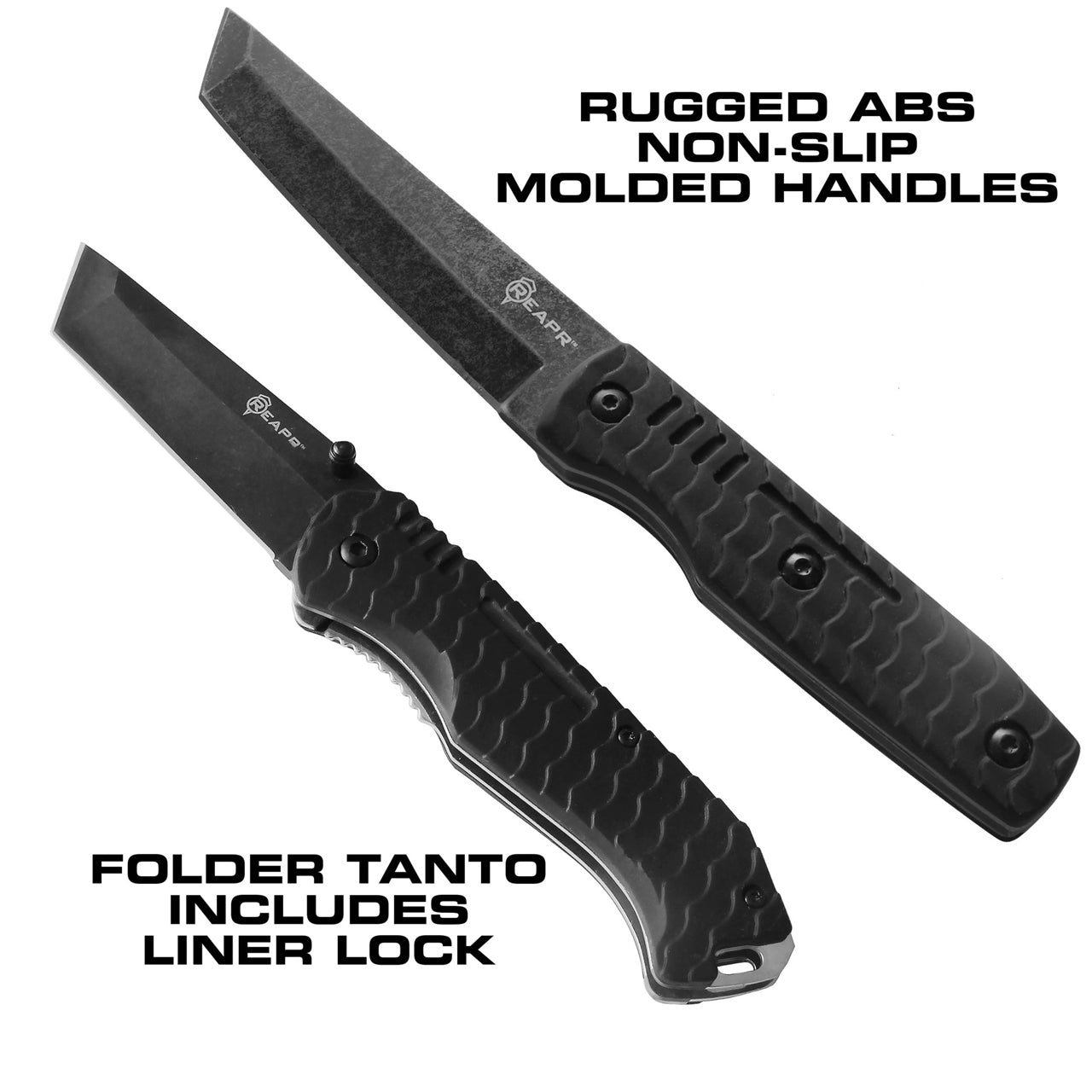 The REAPR 11008 TAC Knife Tanto Set includes a 4-3/4” fixed blade knife and a 3 1/4” folder. The durable points and sharp cutting edges of both knives make this set a must-have for camping, hunting and everyday use and should be a key part of any survival kit. Tanto knives feature a strong point, making them perfect for puncturing hard materials, without the points chipping or becoming damaged. www.defenceqstore.com.au