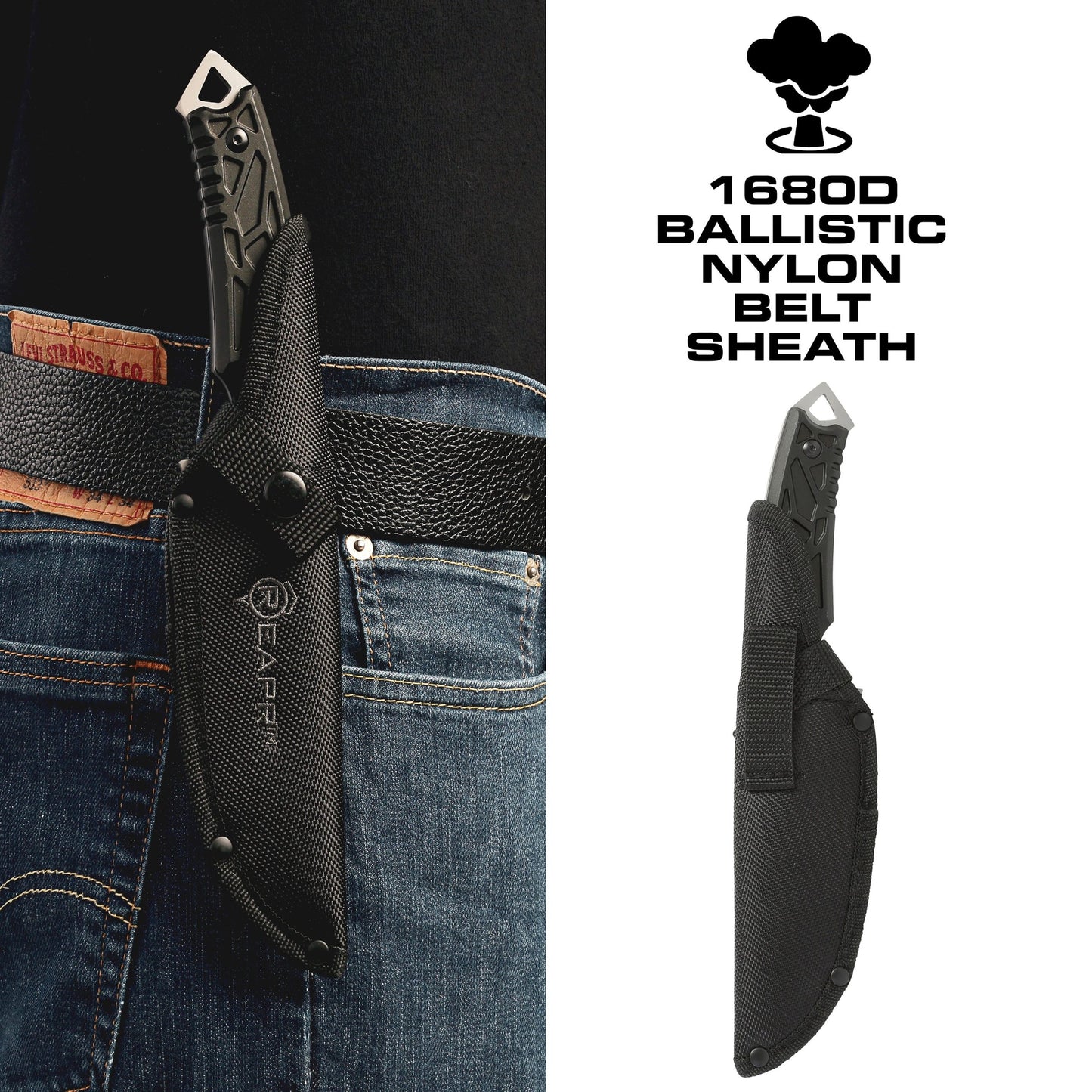 This serrated full tang knife is the ideal camping and hunting companion. The REAPR 11011 Javelin Fixed Blade Knife features a spiked window glass breaker and a sawed-back dual edge serrated camping knife for cutting twigs and twine and branches. www.defenceqstore.com.au