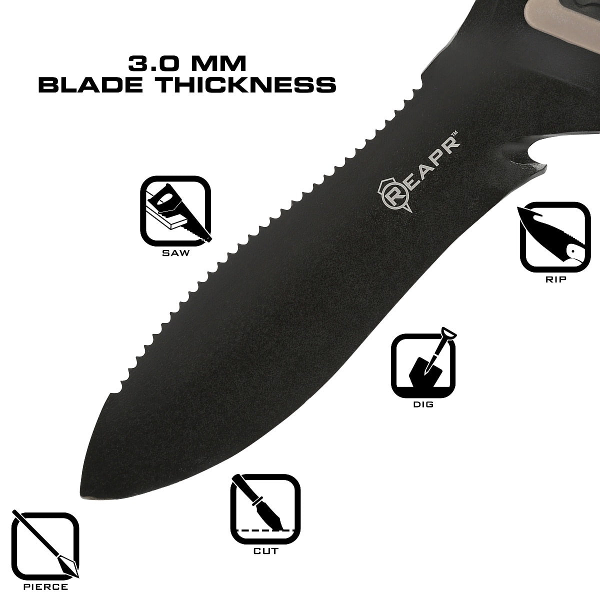 For the ultimate in fixed blade knives, tactical gear and garden tools, look no further than the Reapr 11017 Versa Hori Hori- a gardening knife, trowel, pocket tactical shovel and all round survival knife in one. www.defenceqstore.com.au