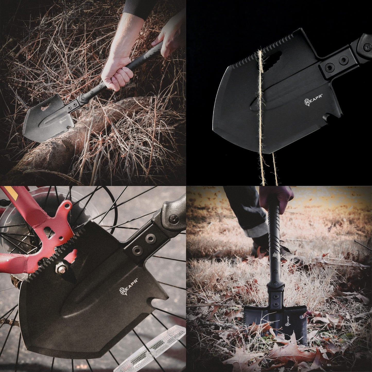 The REAPR 11021 TAC Survival Shovel is the ultimate survival tool shovel. This compact, space saving tool, features a 7 1/2″ stainless steel precision cast head (with a powder coat wrinkle finish) combining a saw edge, ripper, chopping edge and wrenches. www.defenceqstore.com.au