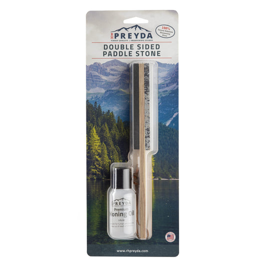 The RH Preyda Axe Sharpening Stone was designed specifically for the axe enthusiast. Paired down size, wooden handle grip and Soft Arkansas and Hard Black Arkansas stones allow for ultimate precision when sharpening your blade. www.defenceqstore.com.au