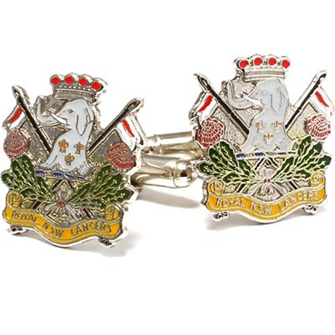 Show your pride and commitment with these sparkling Royal New South Wales Lancers (RNSWL) 20mm cuff links. With full colour enamel and gold plating, these gorgeous accessories will bring a touch of style to any work outfit or special occasion. www.defenceqstore.com.au