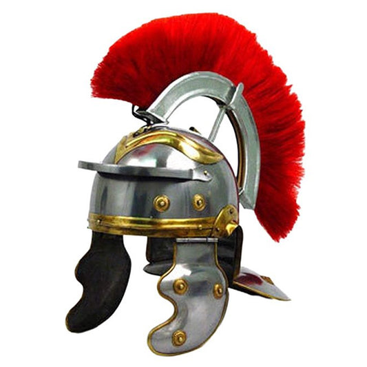 This Roman Imperial Gallic Centurion Helmet is a replica of the style worn from 100 B.C. to 300 A.D. The main officers of the Imperial Roman guard were the Centurions, each in charge of 100 men, hence the name. These Centurion Generals wore adorned plumed helms that could be easily seen in battle.  www.defenceqstore.com.au