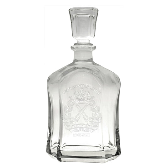 Bring your dining experience to life with the Rainf 75th Company Italian Glass Decanter. This elegant, 750ml decanter proudly displays the company crest, etched with precision onto the sleek glass surface. www.defenceqstore.com.au