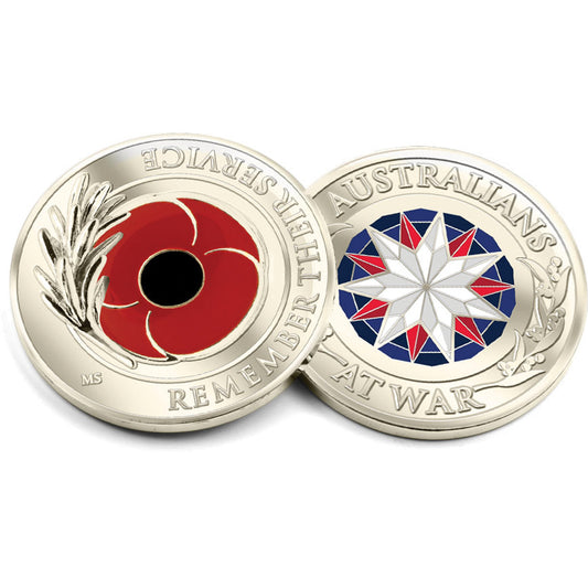 Add this unique silver penny to your collection and honour the service of all those who have served. This beautifully patterned penny features a vibrant red poppy and silver rosemary sprig, symbolizing remembrance and gratitude. www.defenceqstore.com.au