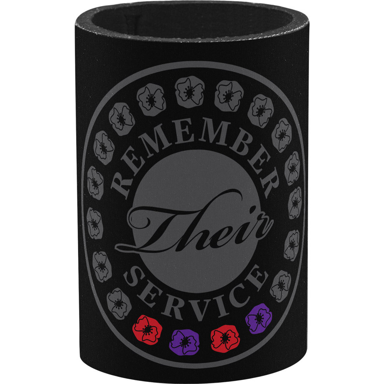 Introducing the Remember Their Service Red &amp; Purple Poppy Drink Cooler. This drink cooler features beautiful purple and red poppies, symbolizing the special bond between servicemen and women and war animals. www.defenceqstore.com.au