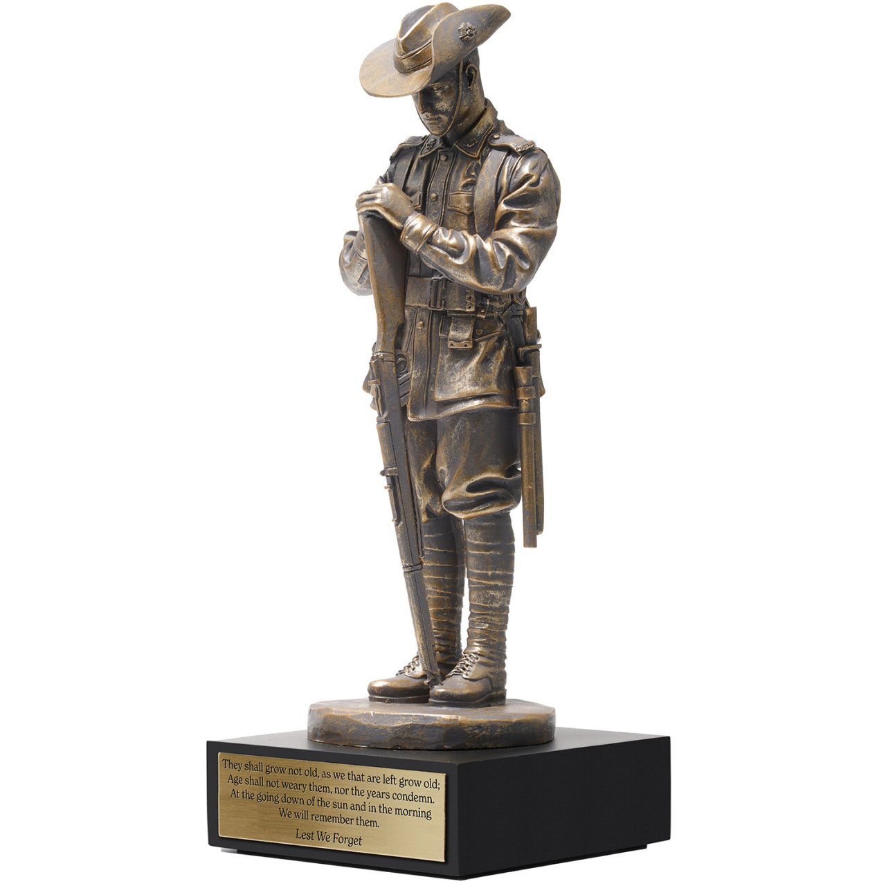 The figurine includes a recording to be used during the time all Australians stop to remember on Remembrance Day. The recording includes the Ode, the Last Post, and a minute of silence, allowing you to respectfully honour our heroic servicemen and women. It comes with an instruction booklet detailing what is in the recording and guiding you on how to show respect on the 11th hour of the 11th day of the 11th month each year. www.defenceqstore.com.au