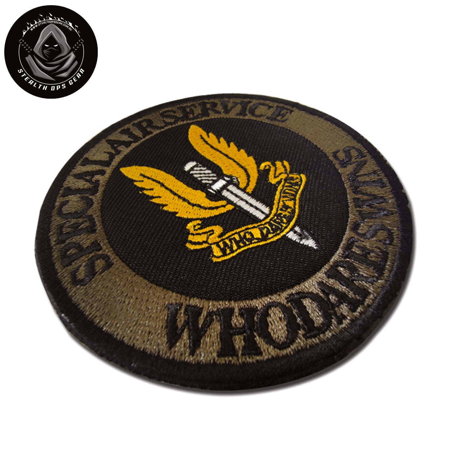 Take on new challenges and embrace the daring spirit of the SAS with "Who Dares Wins" Patch Hook &amp; Loop. This powerful motto has been embraced by eleven elite special forces units worldwide, and now you can embody it in your own organization or project. www.defenceqstore.com.au