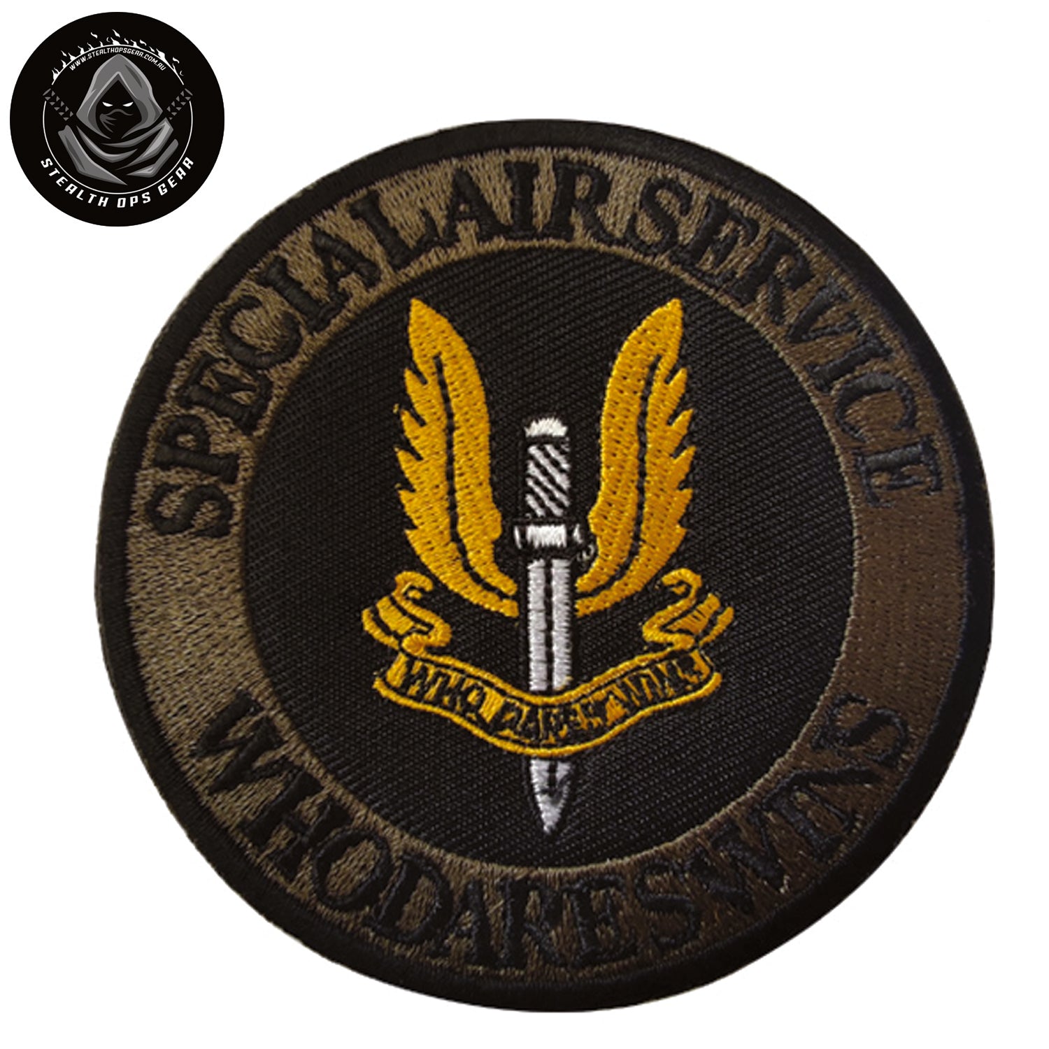 Take on new challenges and embrace the daring spirit of the SAS with "Who Dares Wins" Patch Hook &amp; Loop. This powerful motto has been embraced by eleven elite special forces units worldwide, and now you can embody it in your own organization or project. www.defenceqstore.com.au