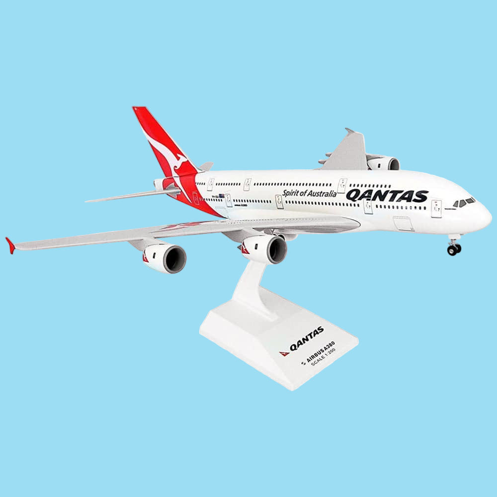 Celebrate Qantas's modern vision with this striking 1/200 scale A380 from Skymarks, showcasing the airline's contemporary new livery on the world's largest passenger airliner. This expertly crafted collectible merges cutting-edge design with aviation's most iconic wide-body aircraft, rendered with exceptional detail and authenticity. www.defenceqstore.com.au