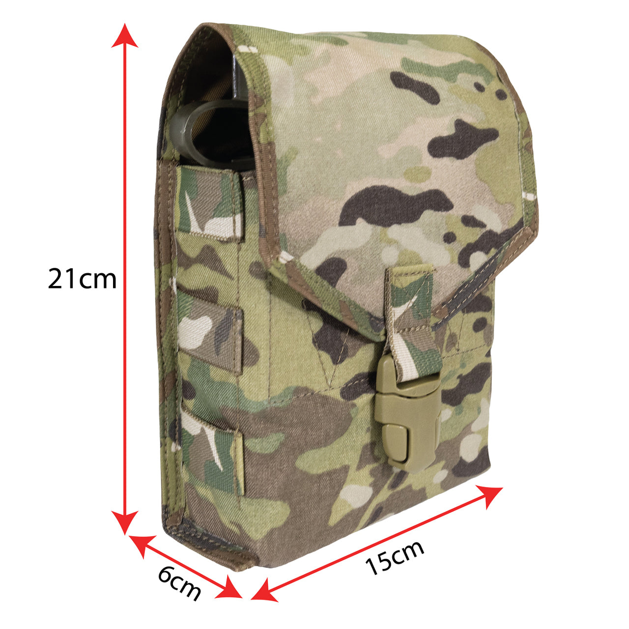 Made to fit U.S made 1L rectangle water bottles. Nylon construction and available in genuine licensed Multicam out of the USA. Heavy duty YKK buckle closure with MOLLE attachment (requiring 3 columns and 2 rows). Perfect for mounting to backpacks or wider belt rigs. www.defenceqstore.com.au